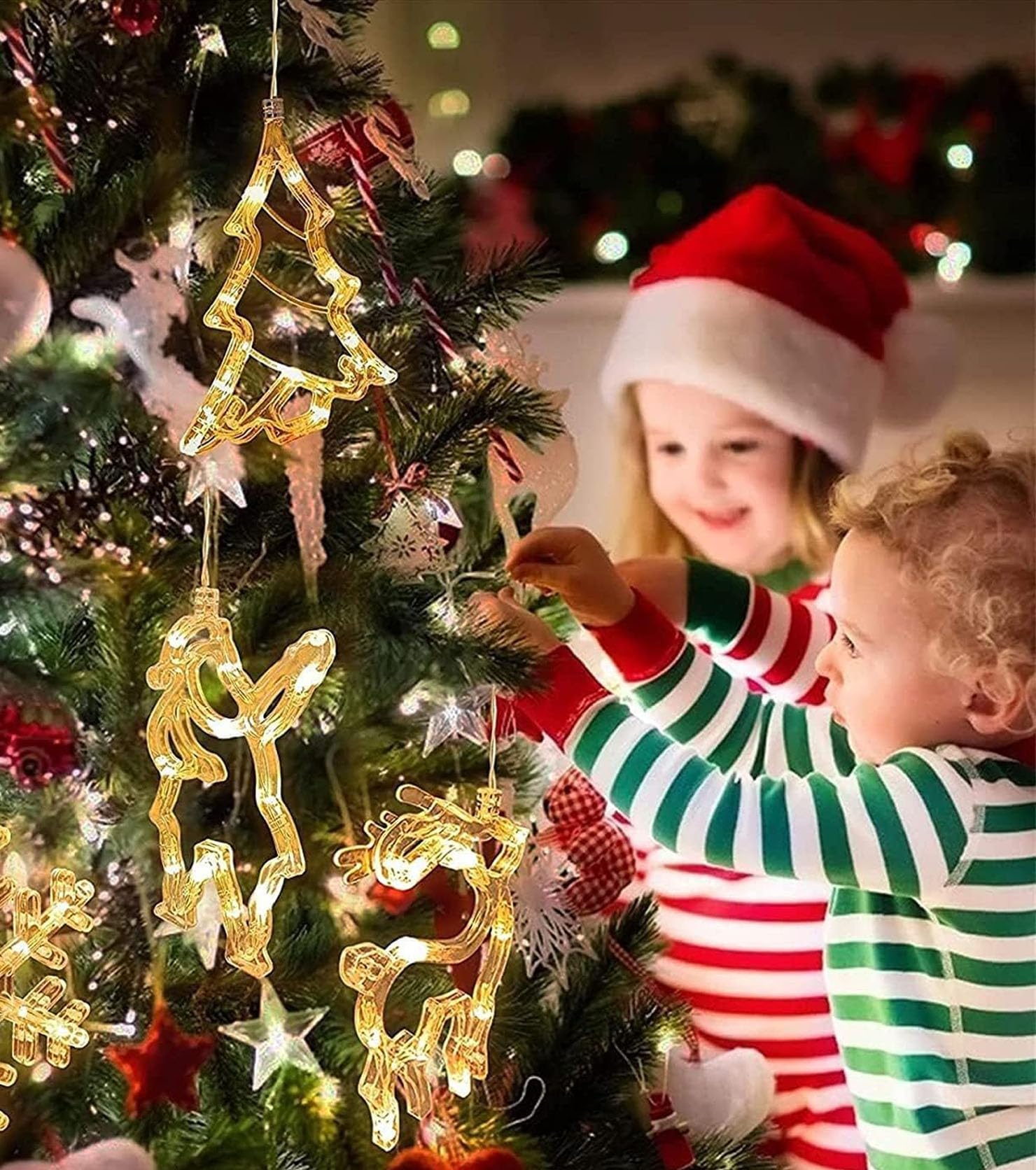 TEBOKHAD Luci Natale Finestre, 4 Pezzi Luci Natalizie a Batteria Con Ventosa, Luci Stringa Di Natales Con Stella, Luci Di Natale a LED ​luce a Sospensione per Decorazione Finestra