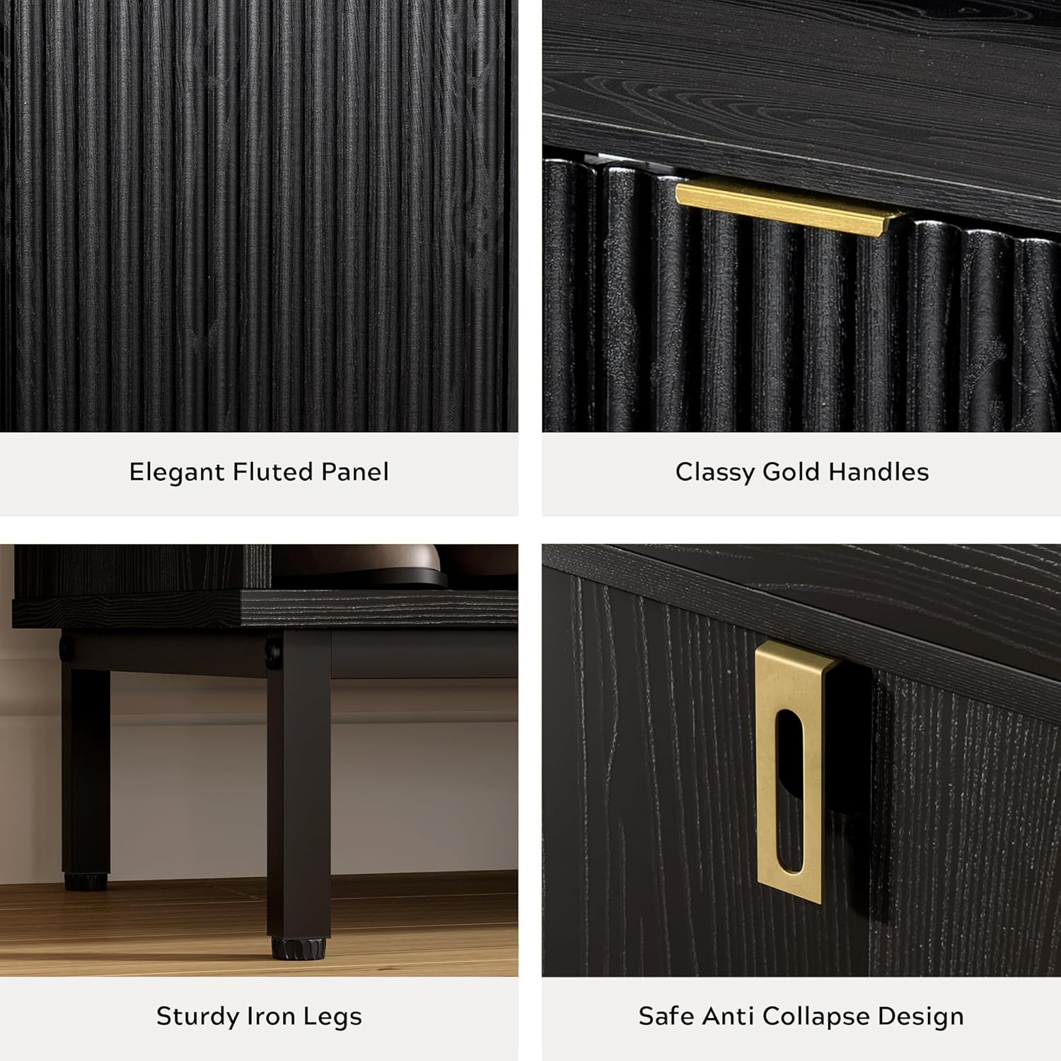 EYYTHUNG Fluted Shoe Cabinet with Doors, Large Wooden Shoe Storage Cabinet with Hanging Rod, Modern Tall Freestanding Shoe Rack Organizer for Entryway, Hallway Black