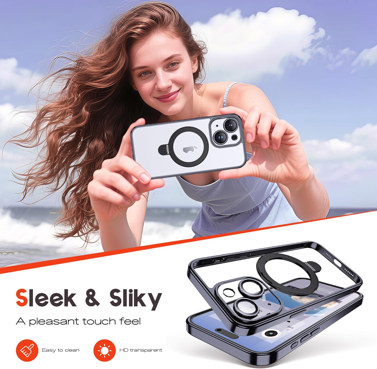 Compatible with iPhone 15 Case with Magnetic Ring Stand [Camera Len Protectors][Compatible with Mag-Safe] Clear Plating Phone Case for iPhone 15 6.1",Black