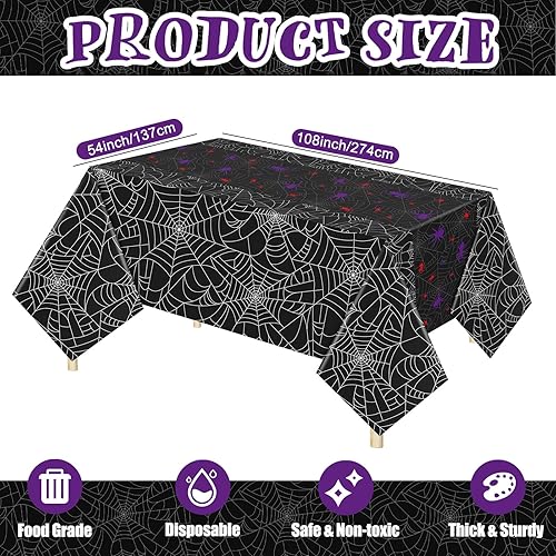 Miniatura 4 de Peryiter Mantel rectangular de plástico de tela de araña, 3 piezas, 54 x 108 pulgadas, impermeable, tela de araña, desechable, para el hogar,