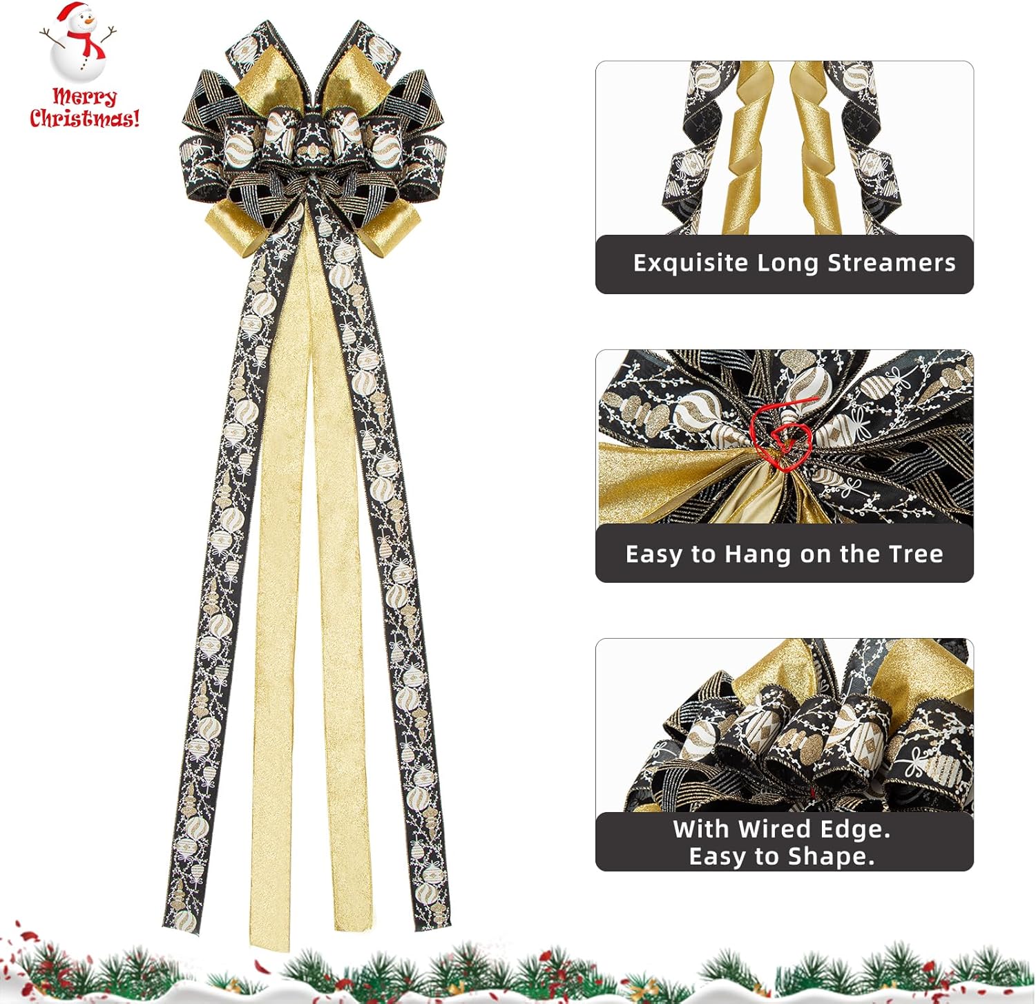 6 FT Christmas Tree with Light and 53 x 13 Large Christmas Tree Topper Bow