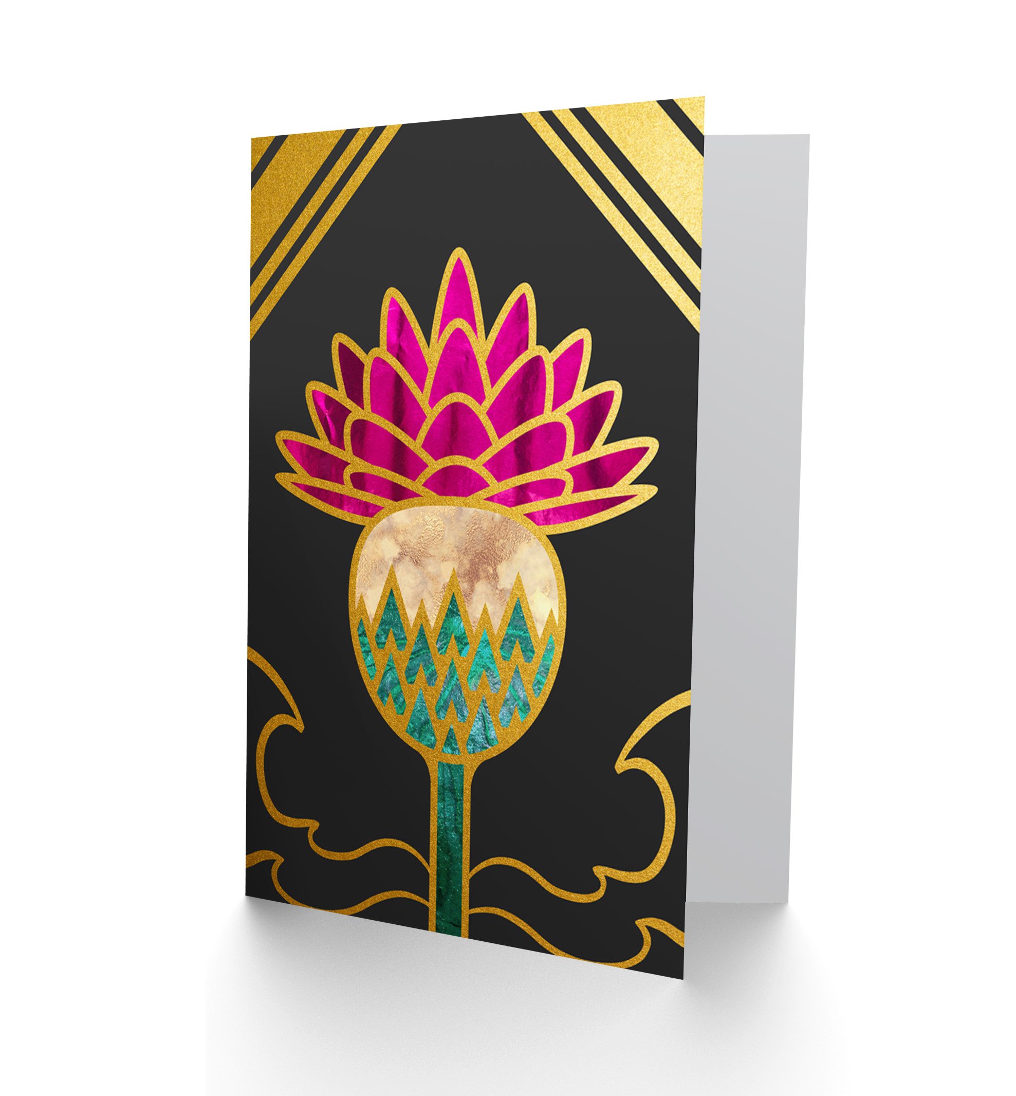 Wee Blue Coo Thistle Flower Gold Edge Scottish Illustration Scotland Greetings Card