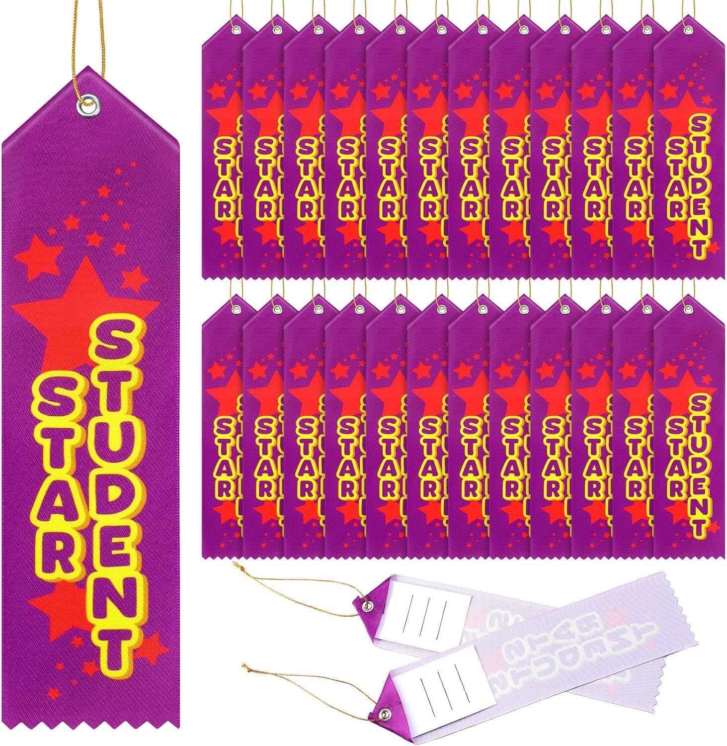 Wavwavw 200 Pcs Student of the Month Award Ribbons Bulk 8" x 2" Prizes Ribbons with Event Card and String Award Prize Gift for Tournaments, Competitions, Party, Classroom Home Study Supplies