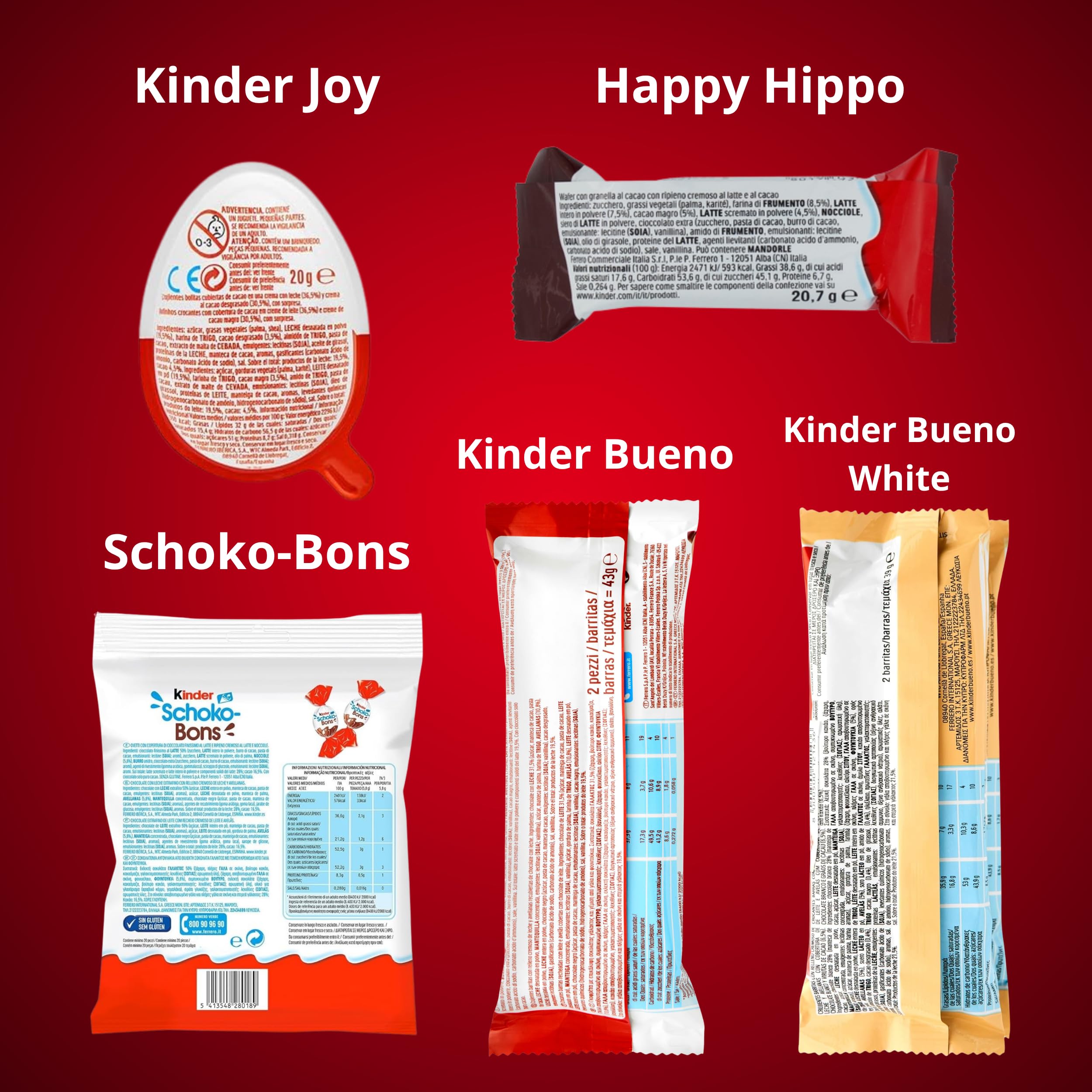 Regalo di Cioccolato, Confezione Regalo di Cioccolatini, Regalo Originale per Compleanni, Bambini e Coppie: Kinder Bueno, Hippo, Kinder Joy, Nutella B-Ready, Biscotti.
