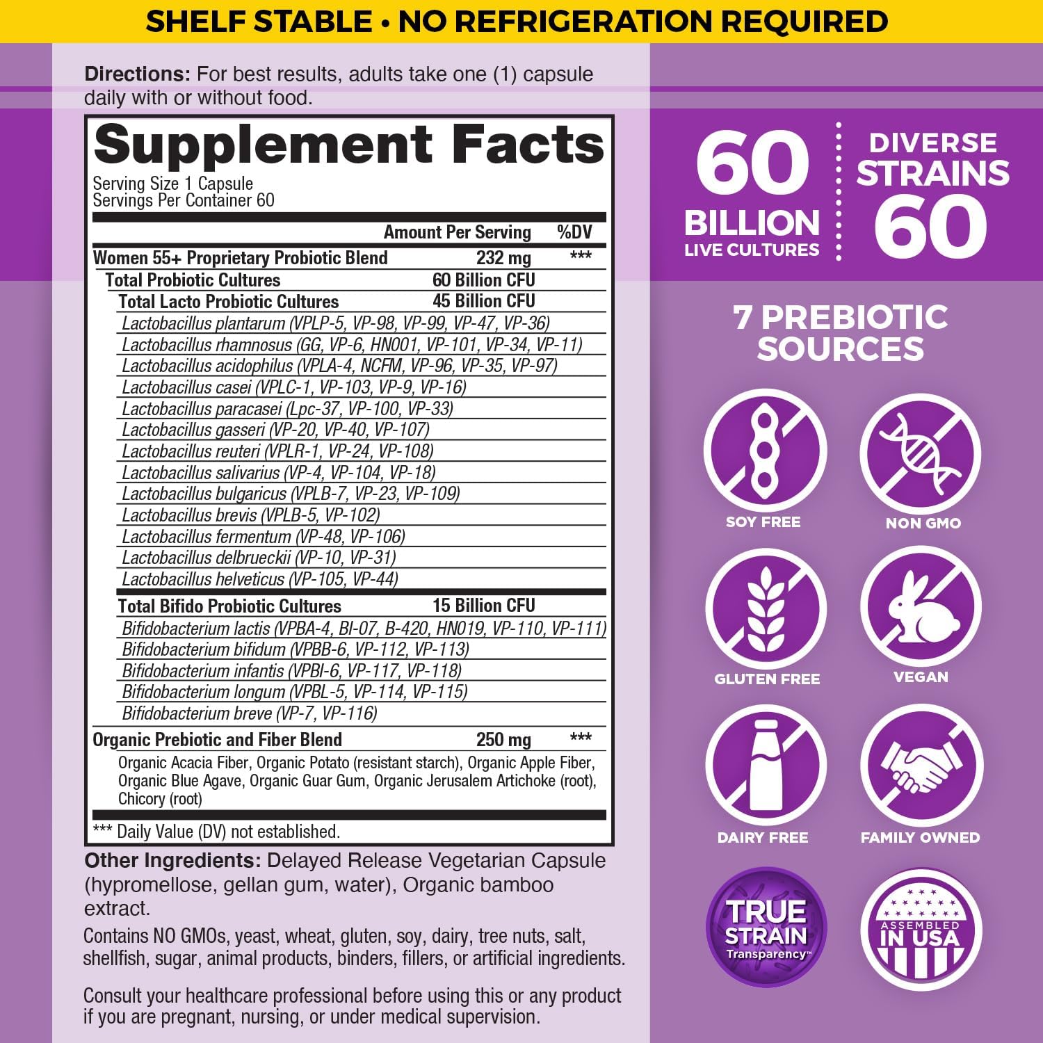 Vital Planet - Vital Flora Probiotics for Women Over 55 Daily Shelf Stable Probiotic 60 Billion CFU, 60 Diverse Strains, 7 Organic Prebiotics, Immune Support and Digestive Health 60 Capsules - Image 2