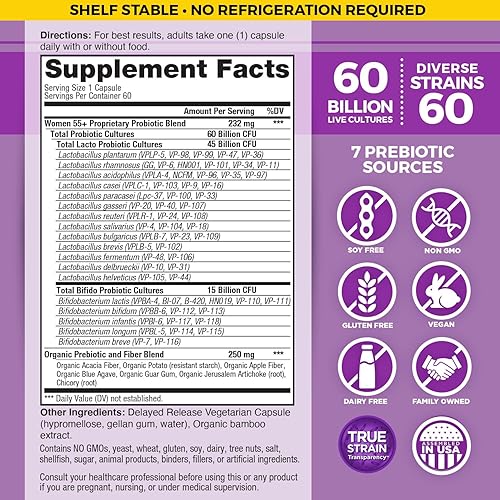 Miniatura 2 de Vital Planet - Probióticos Vital Flora para mujeres mayores de 55 años, probióticos diarios de 60 mil millones de UFC, 60 cepas diversas, 7