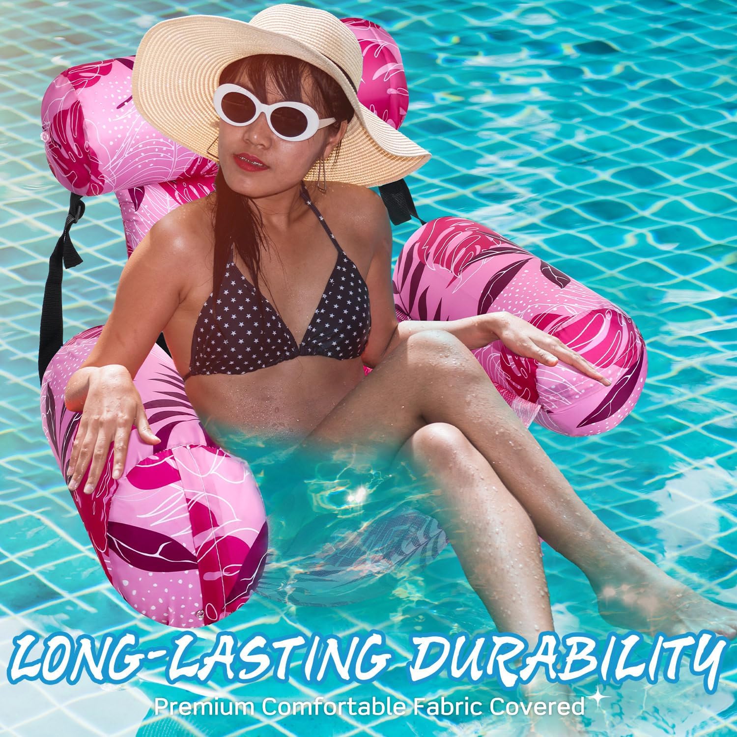 3 Pack Inflatable Pool Floats Chairs Adult Floating Lounge Chair Adjustable Hammock Water Floating Chair Swimming Tropical Plants Pattern for Party Summer Water Beach Lake Fun