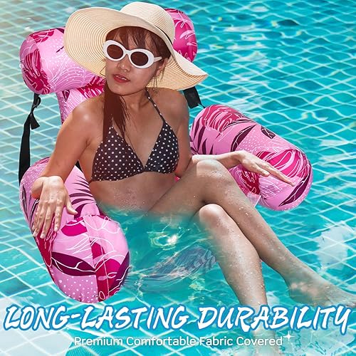 Miniatura 7 de Paquete de 3 flotadores de piscina para adultos, sillas inflables de piscina, hamaca, silla flotante de agua, patrón de plantas tropicales, flotador