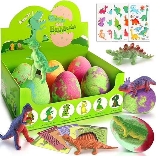 Bath Bombs for Kids with Surprise Toys Inside - XXL Dinosaur Toys Bath Bomb Gift, Gentle and Kids Safe Spa Bath Fizz Balls Kit,Stocking Stuffers for Kids Christmas Birthday Gifts 3 4 5 6 7 8 9 Year