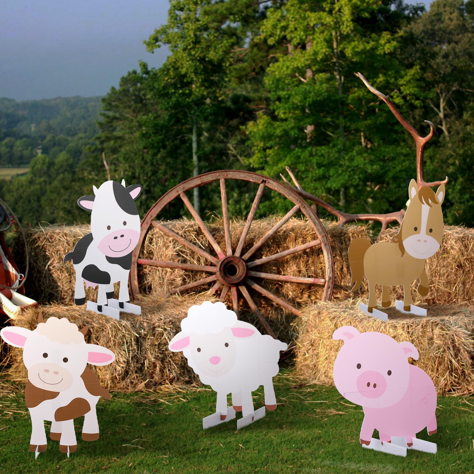 Pinkunn 5 Pcs Halloween Farm Animal Party Yard Signs Decoration, 15.7-21.7 inch Farm Animal Cardboard Cutouts Birthday Party Lawn Decoration for Farmhouse Theme Barnyard Baby Shower Yard Decor Supply