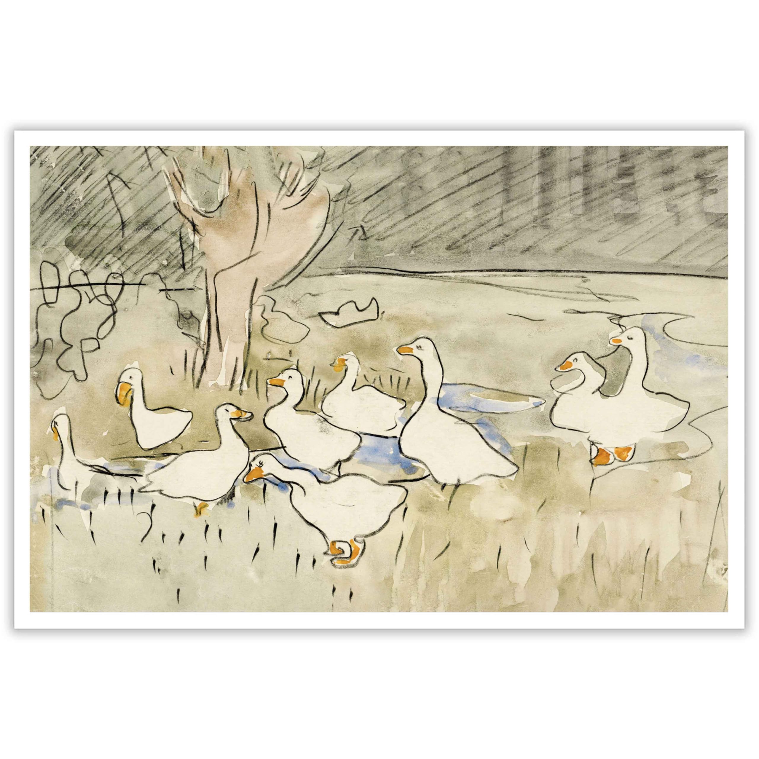 Vintage Duck Poster Cute Nursery Duck Canvas Wall Art Abstract Rustic Farmhouse Animals On The Pond Aesthetic Prints Painting For Home Bedroom Dorm