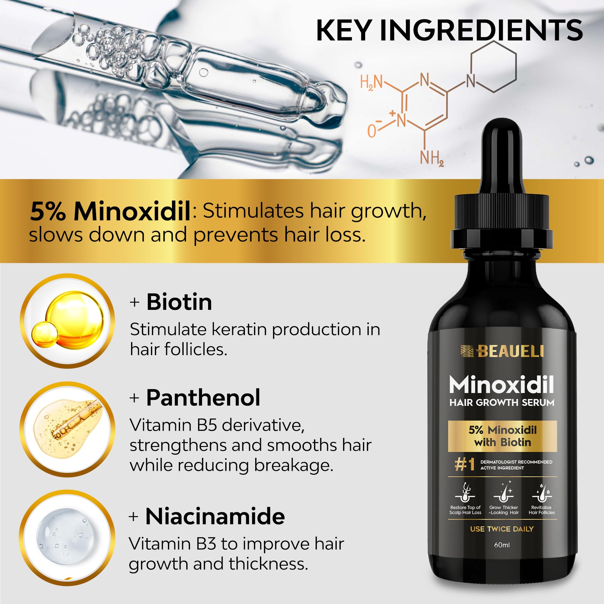 5% Minoxidil Hair Growth Serum for Men & Women, Beard Growth Oil 2oz 4pcs