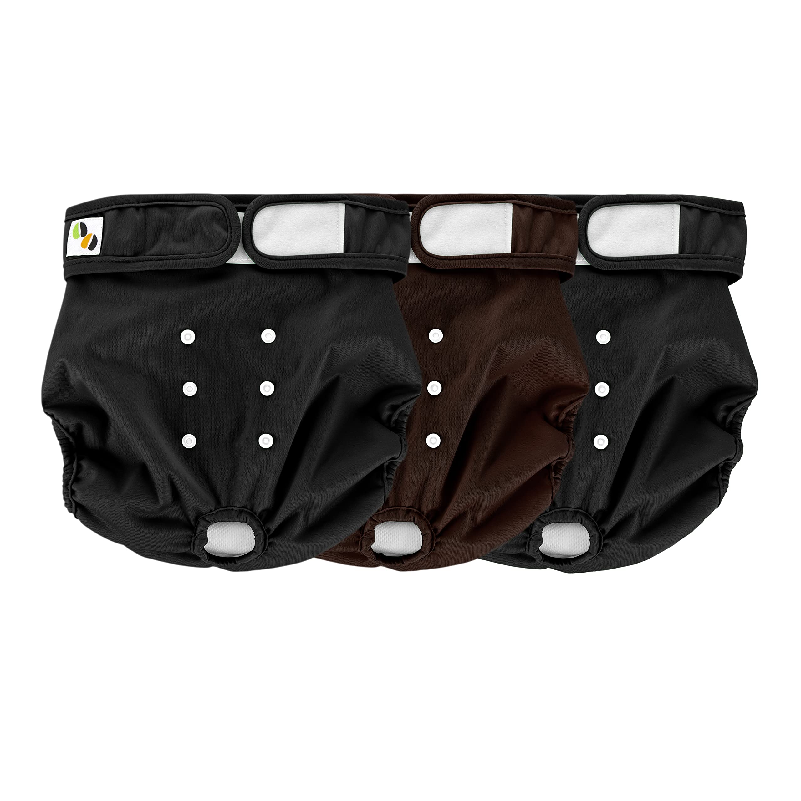 Pañales Reutilizables para Perros JM – Interior Altamente Absorbente, Transpirable y Exterior Impermeable – Paquete de 3 Medio (Apto para Cintura de 14 "- 20") Negra Y Marrón