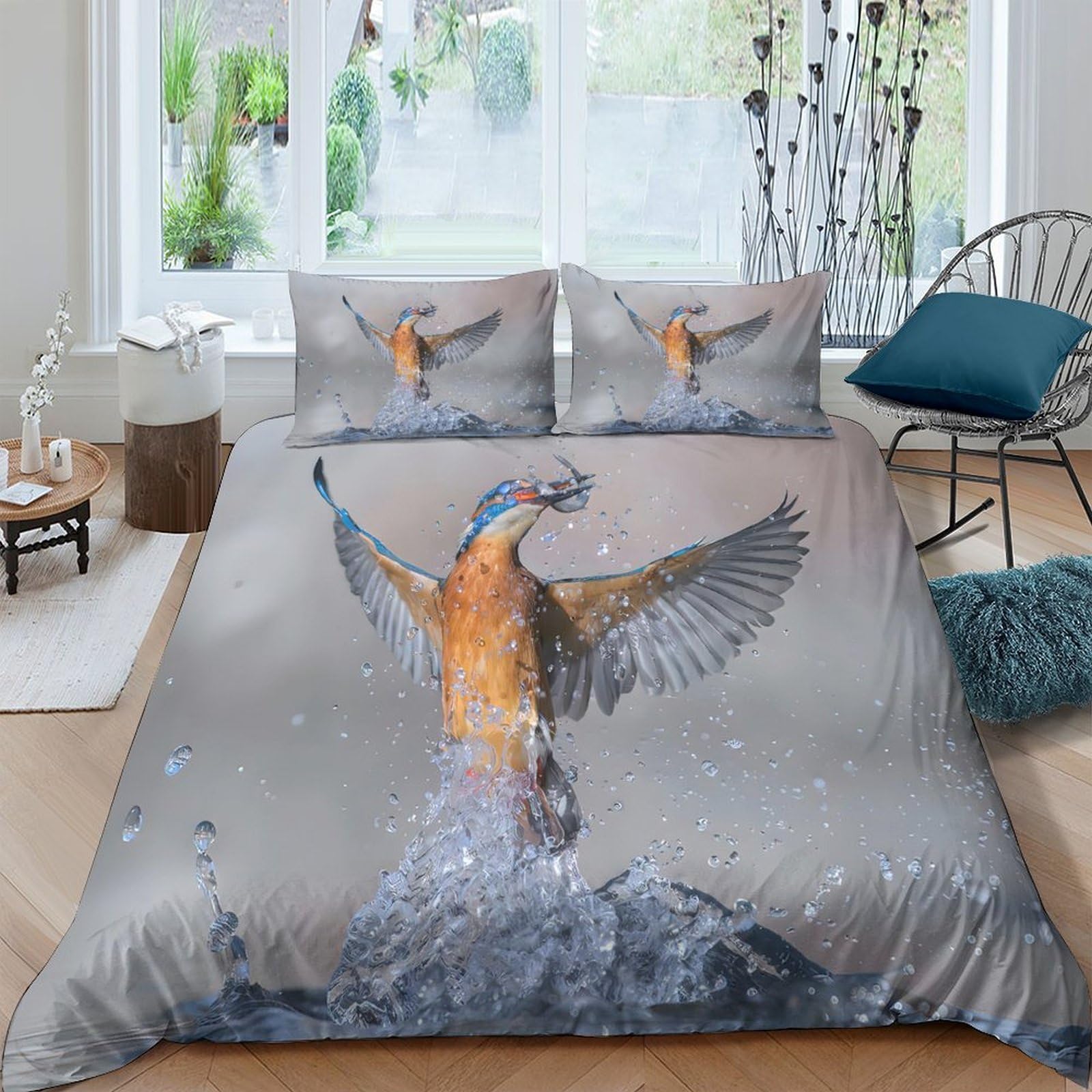 Ctjqhvkz Style-5 3D Printed Kingfisher Water Splash Fitted Sheet Microfiber Soft Breathable Nature Bird Mattress Cover For Bedroom Dorm Decor Single（135X200cm）