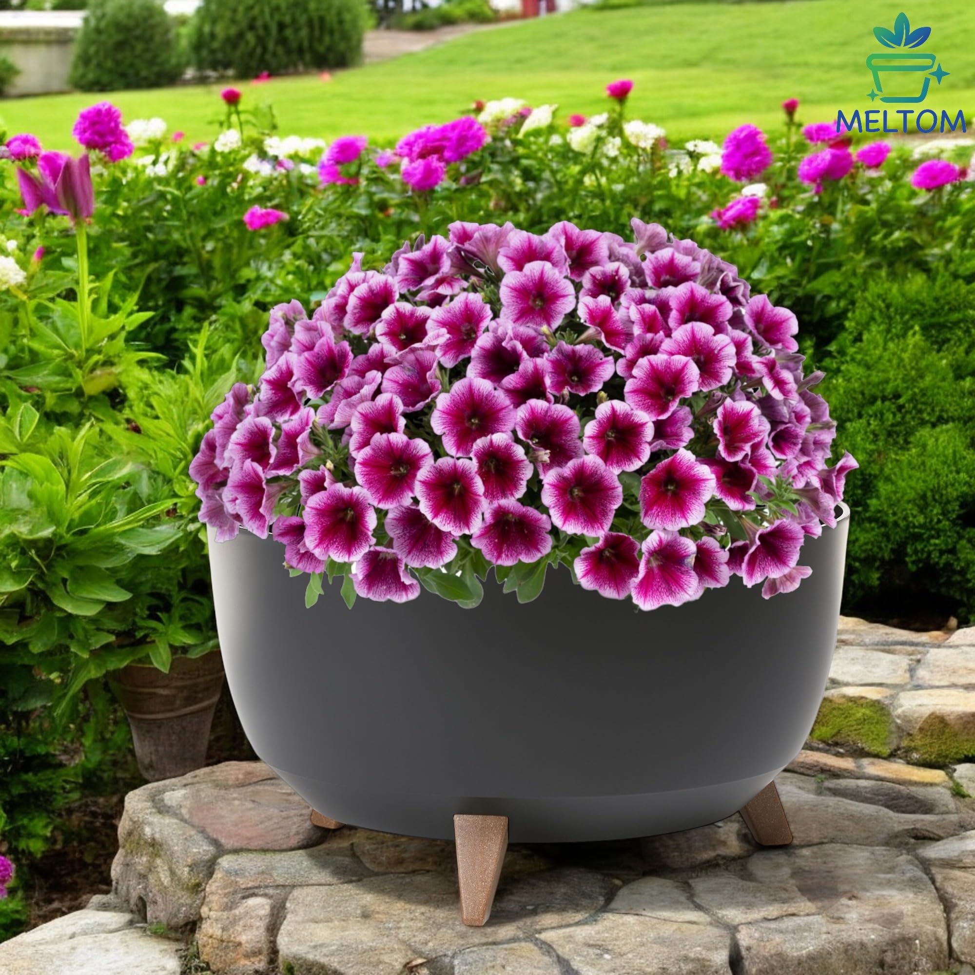 MELTOM Pot de Fleurs Bol avec Pieds Pot de Fleurs d'herbes Bol écologique pour Plantes recyclées, Mat (Noir, L - 40 cm)