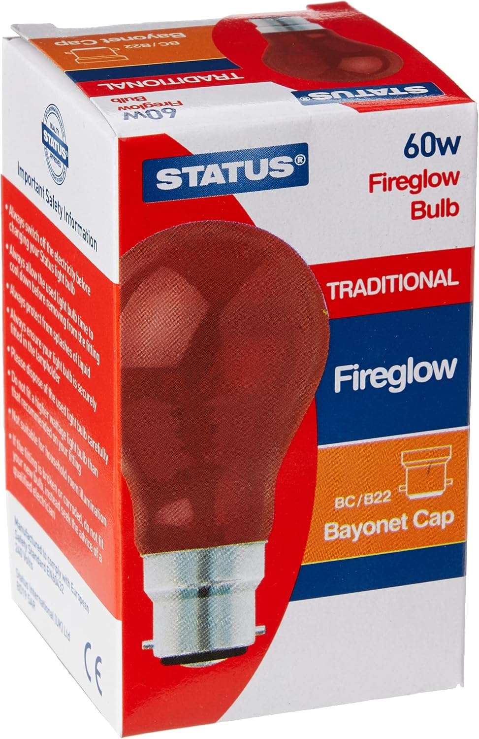 STATUS Incandescent GLS Fireglow Light Bulb | 60 watt Large Bayonet Cap | Pack of 10 | Red | 60SGBCFG10