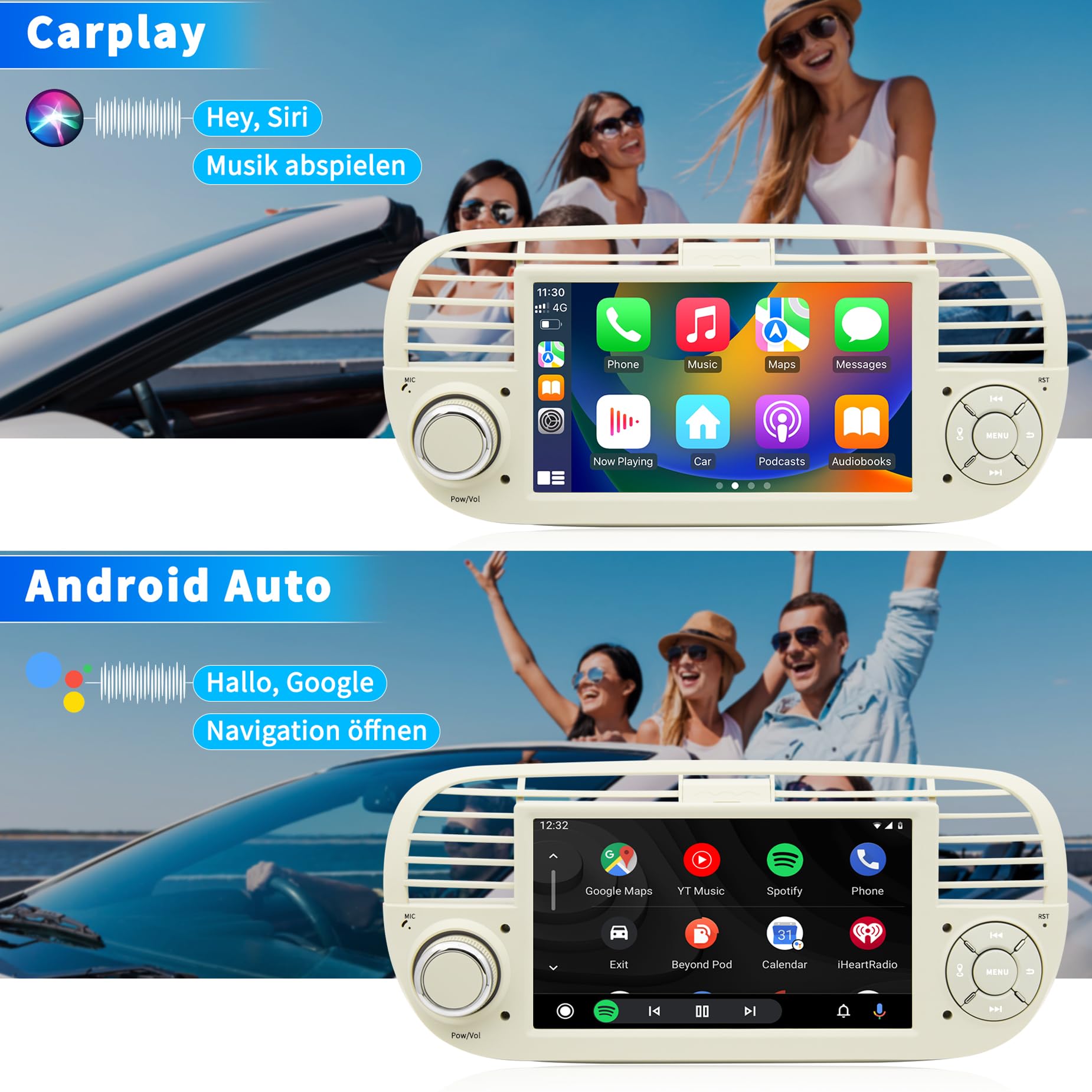 Radio de Coche para FIAT 500 2007-2015, Sistema Android 12, 2G 64G con GPS, Navi, CarPlay, Android Auto, Pantalla táctil IPS de 7 Pulgadas, WiFi, Bluetooth, FM