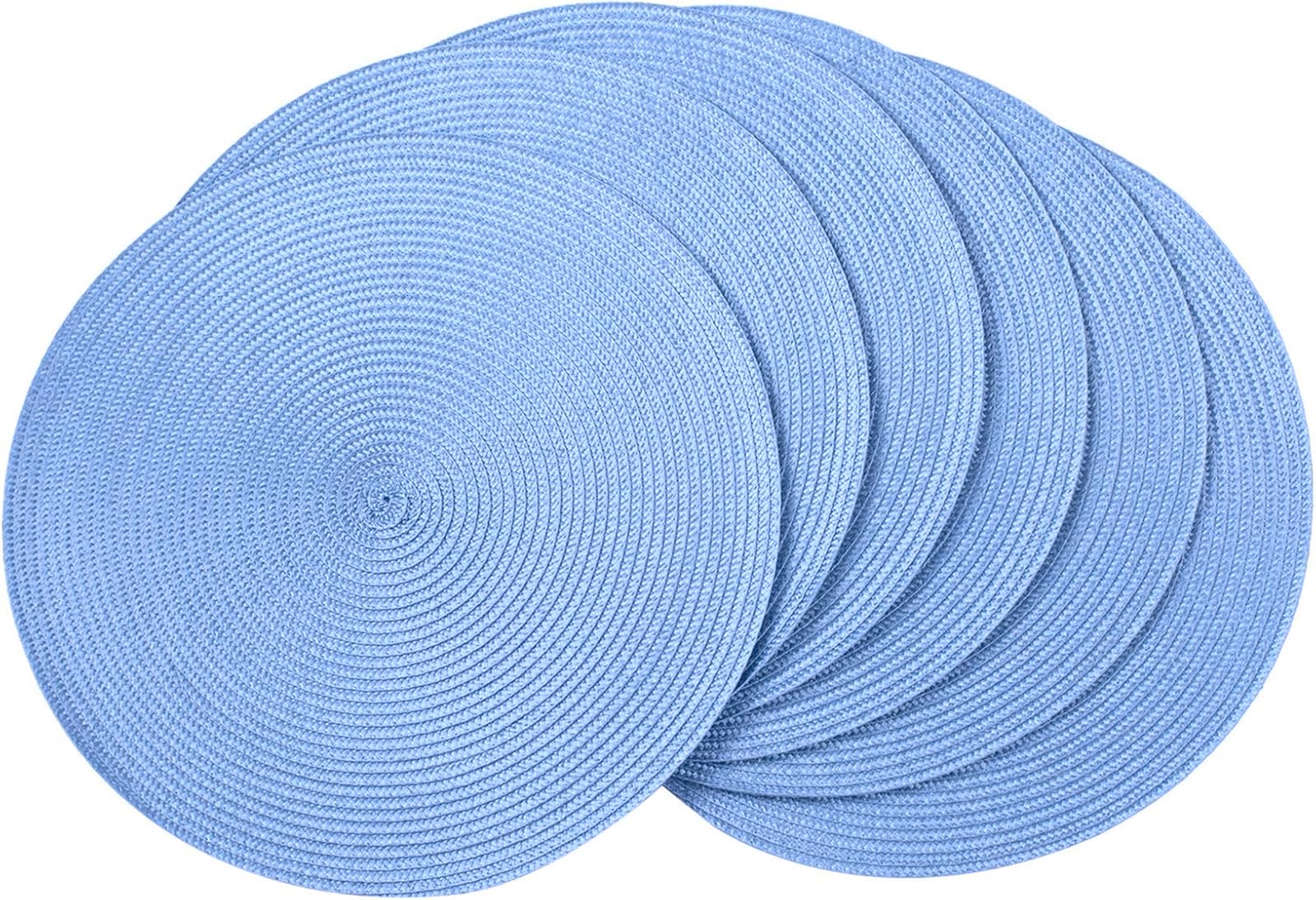 AHHFSMEI Round Braided Placemats 15 Inch Round Table Mats for Dining Tables Natural Woven Heat Resistant Place mats Set of 6 (Sky Blue)