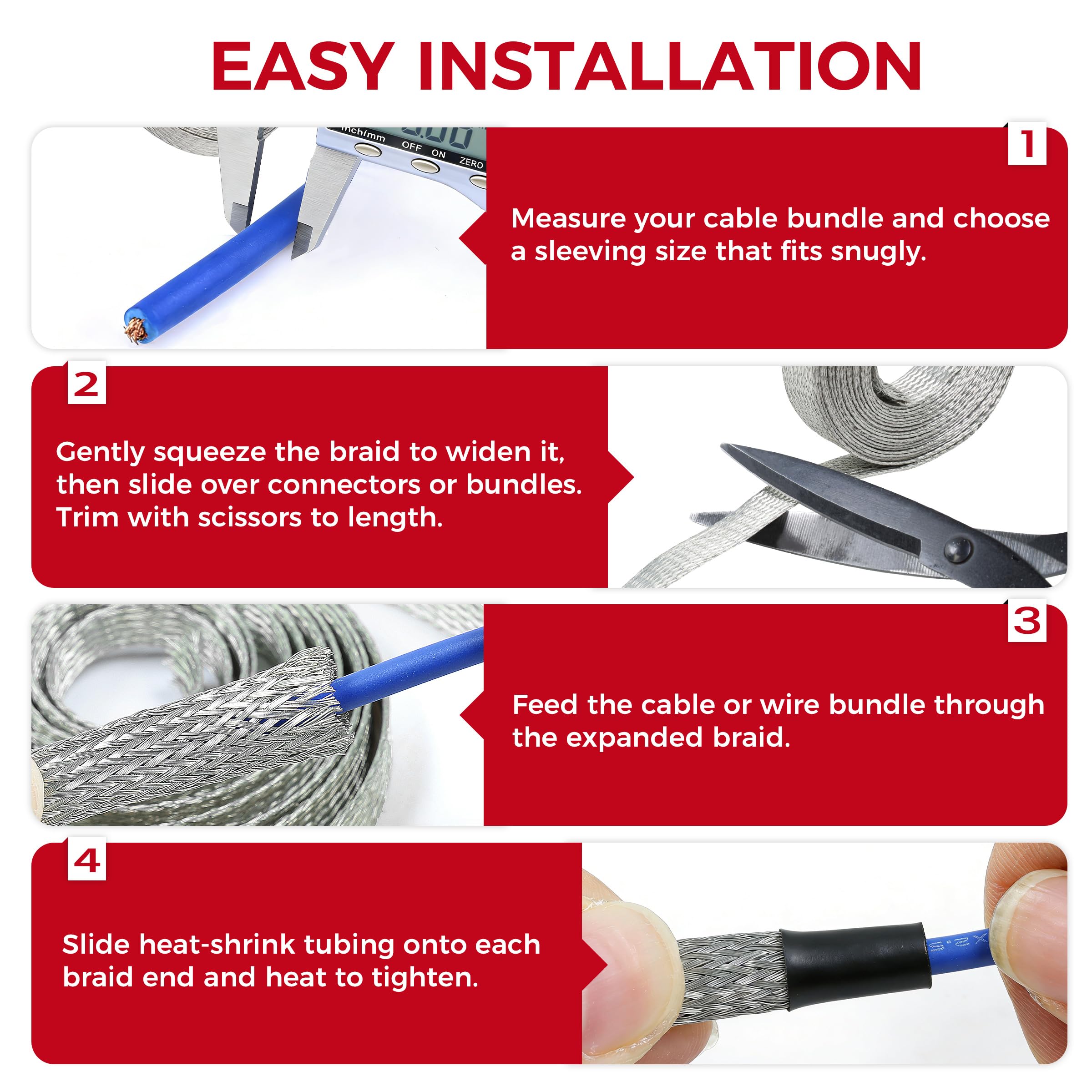 Cable trenzado de cobre estañado, protector de cable plano EMI RFI ESD, correas de tierra, malla flexible (11/16 pulgadas de ancho (0.4 pulgadas de diámetro) - 15 pies