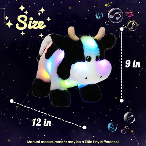 Miniatura 2 de Hopearl Vaca de peluche con luces LED y música, con volumen ajustable, canciones de cuna, animado, da calma, para festival, cumpleaños, niños