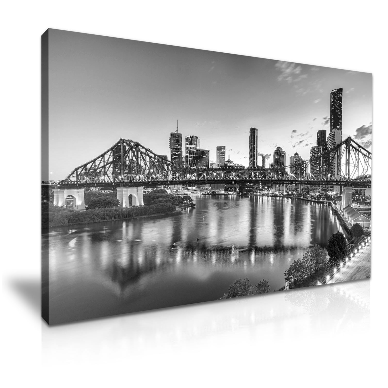 Yes Art Print White Australia Brisbane Skyline Story Bridge B&W Canvas Wall Art Picture Print 76Cmx50cm