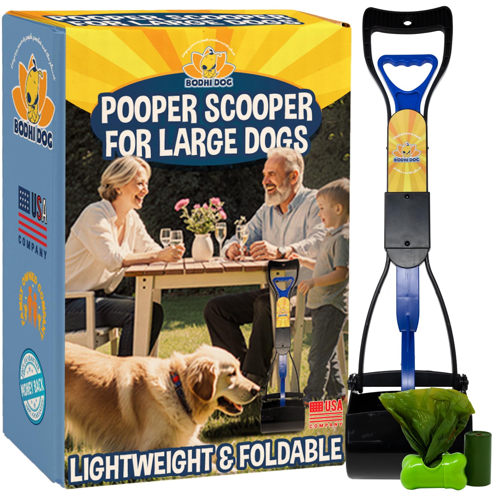 Bodhi Dog Complete Poo Pack- 24" Pooper Scooper, Poop Bags, & Waste Bag Holder, Ideal for Small to XL Pets - Durable, Easy-to-Use, Great for Grass,