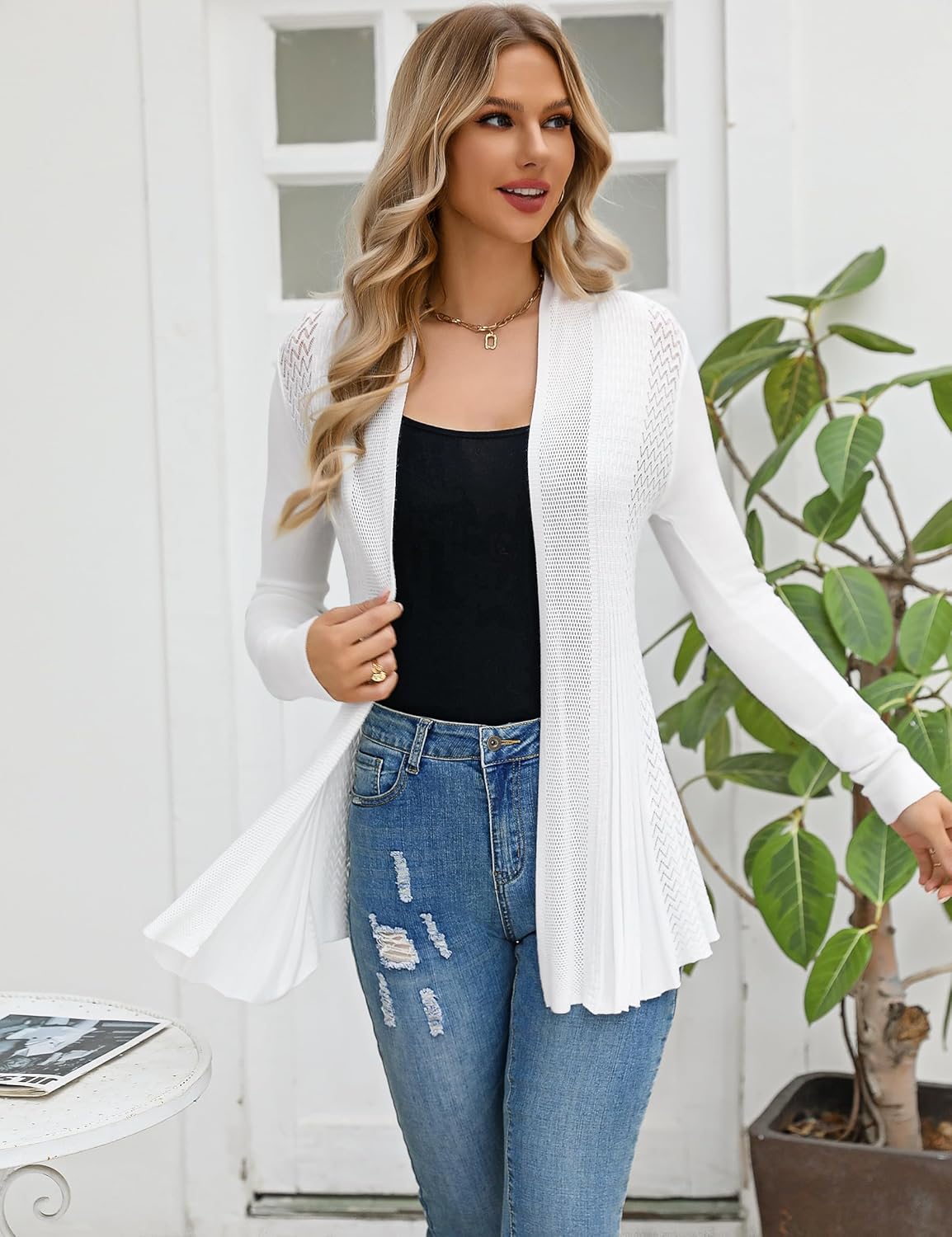 iClosam Women Open Front Cardigans Casual Long Sleeve Lightweight Knit Cardigan Sweater - Image 3
