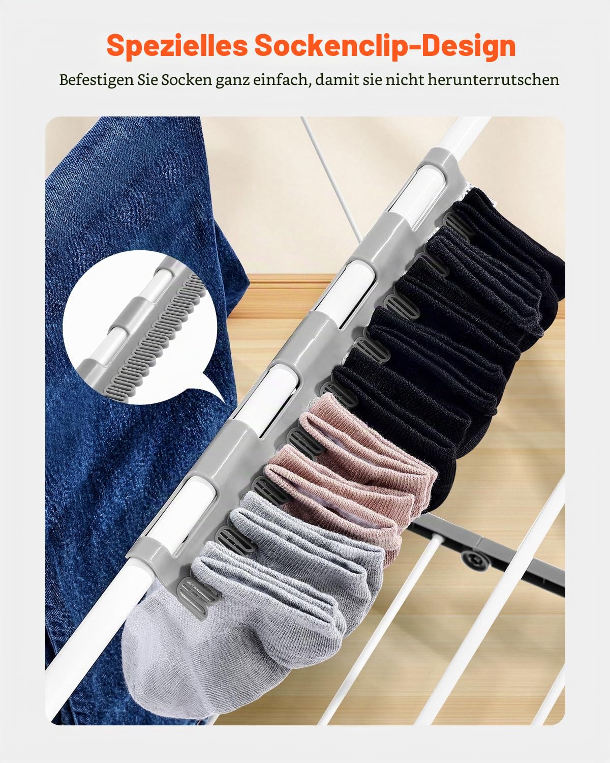 VEVOR Wäscheständer (2-stöckig & faltbar) mit Sockenklammern & 31 Trockenstangen, höhenverstellbare Metall-Trockenständer, freistehender & platzsparender Kleiderbügel für Waschküchen, Balkone
