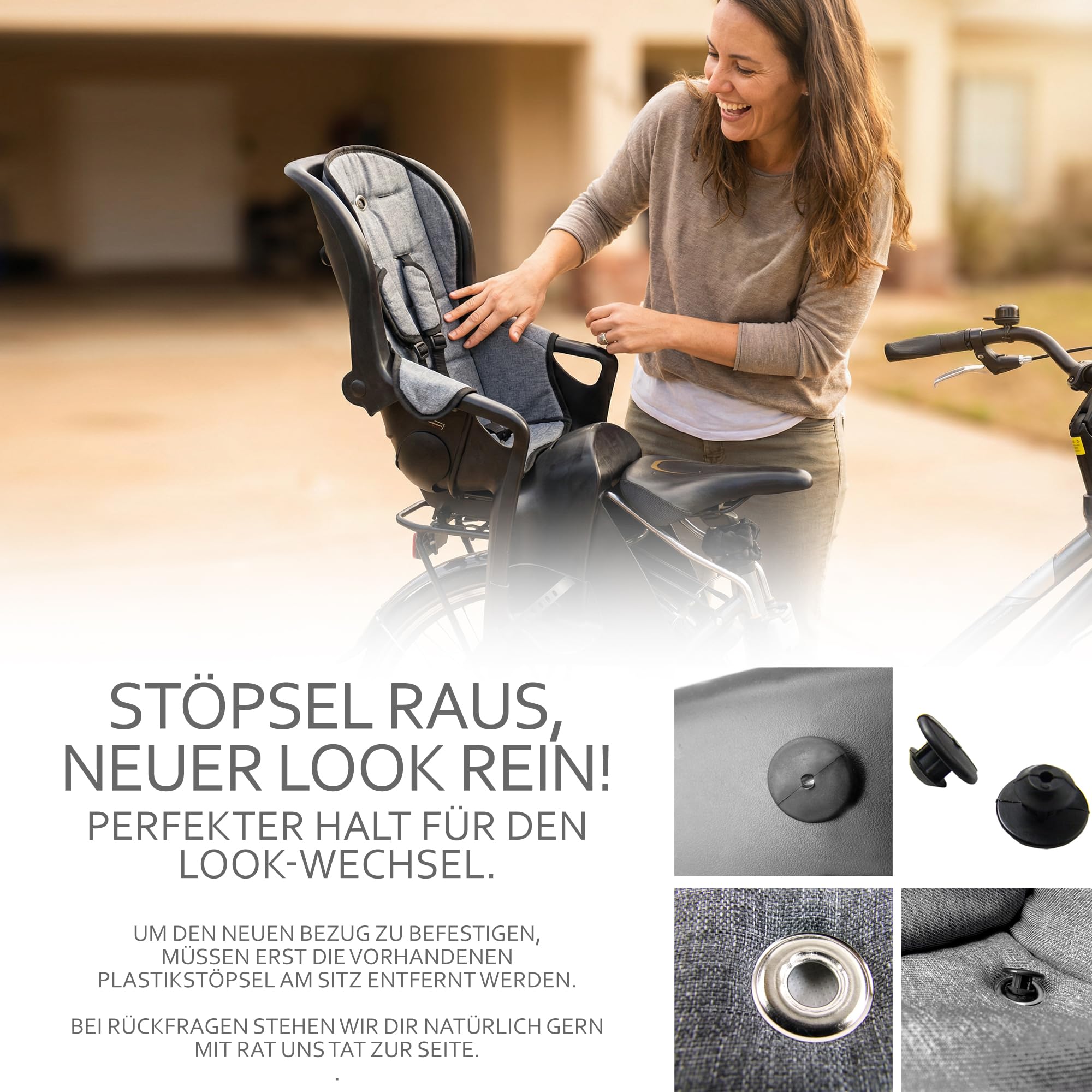 Ersatzbezug kompatibel mit Römer Kinderfahrradsitz – Weiches Ersatzpolster für Fahrradsitz Kinder – Sitzbezug, waschbar bei 30°C – Komfort Polster für Kinder Fahrradsitz MOD 5 (grau meliert)