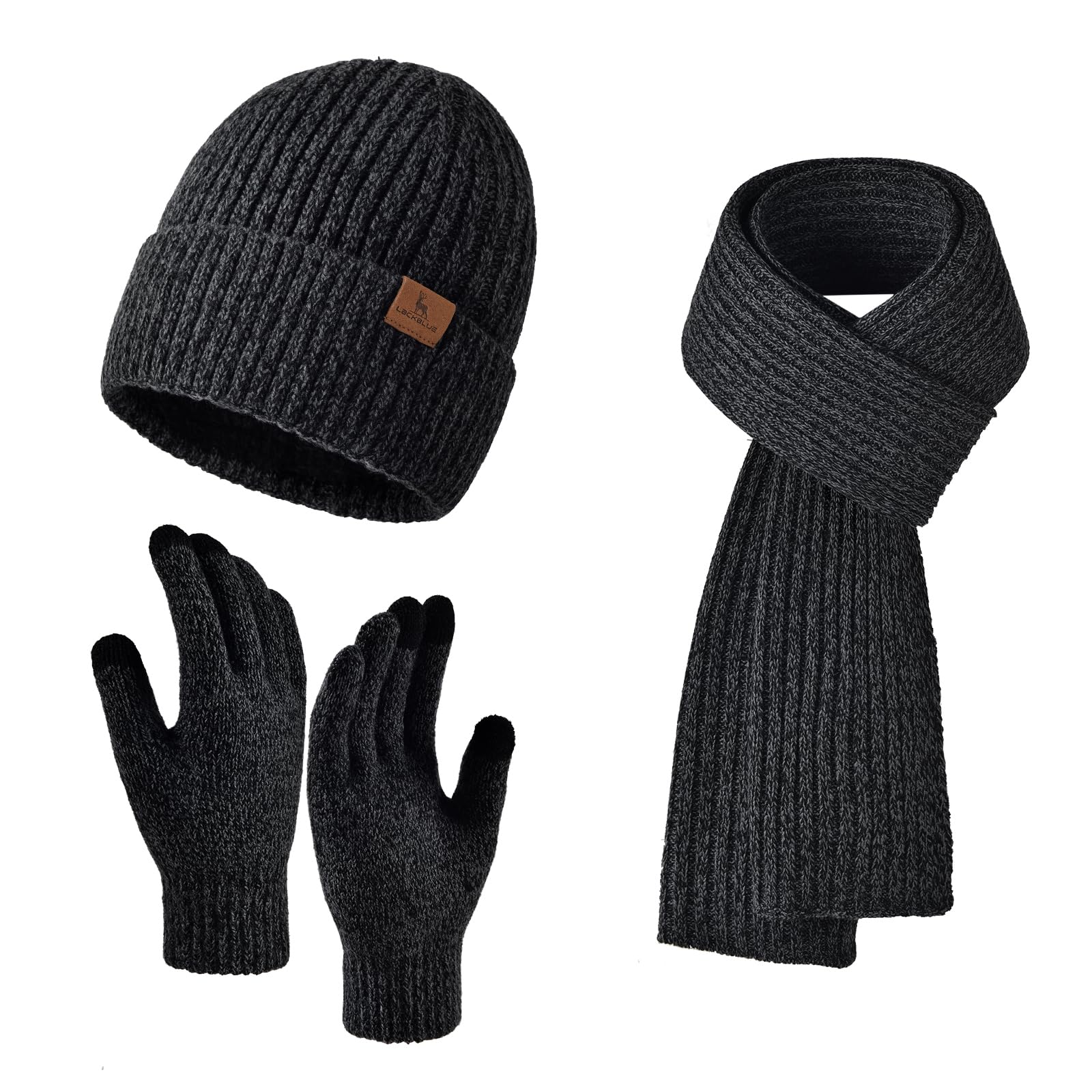 Men Women Winter Beanie Hats Scarf with Touchscreen Gloves Warm Knit Themal Gloves Long Scarf Set with Fleece Lined-image-40