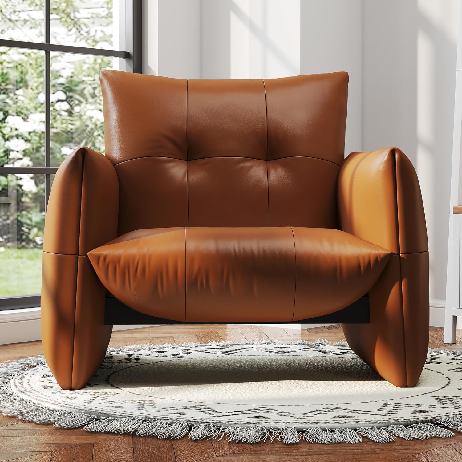 33.85" W Modern Faux Leather Single Sofa Chair, Lounge Armchair with High-Density Foam and Solid Wood Frame for Living Room, Bedroom, or Study, Orange