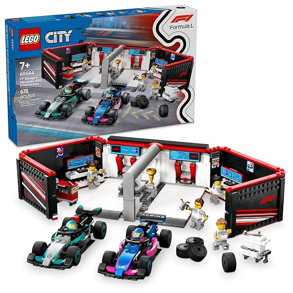 LEGO City F1 Garage & Mercedes-AMG & Alpine Cars Toy - Model Race Car Building Toy and Portable Playset for Kids, Boys and Girls, Ages 7+ - F1 Collectible for Fans - Gift Idea for Birthdays - 60444
