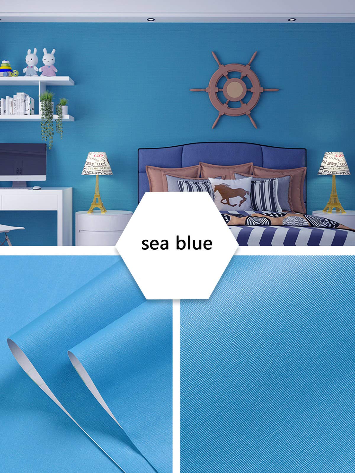Carta Adesivo Pellicola Adesiva Vinile Decorativo Impermeabile Auto-Adesivoper Mobili Cucina-Blu Mare 60cm*5m