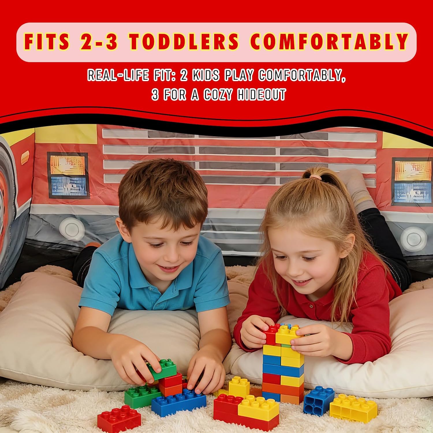 Pop Up Play Tent for Kids Aged 3-5 Years Old Boys and Girls: Fire Truck Tent Indoor Outdoor Playhouse for Toddlers 3+ Years Old, Fun Role Play Toy Gift
