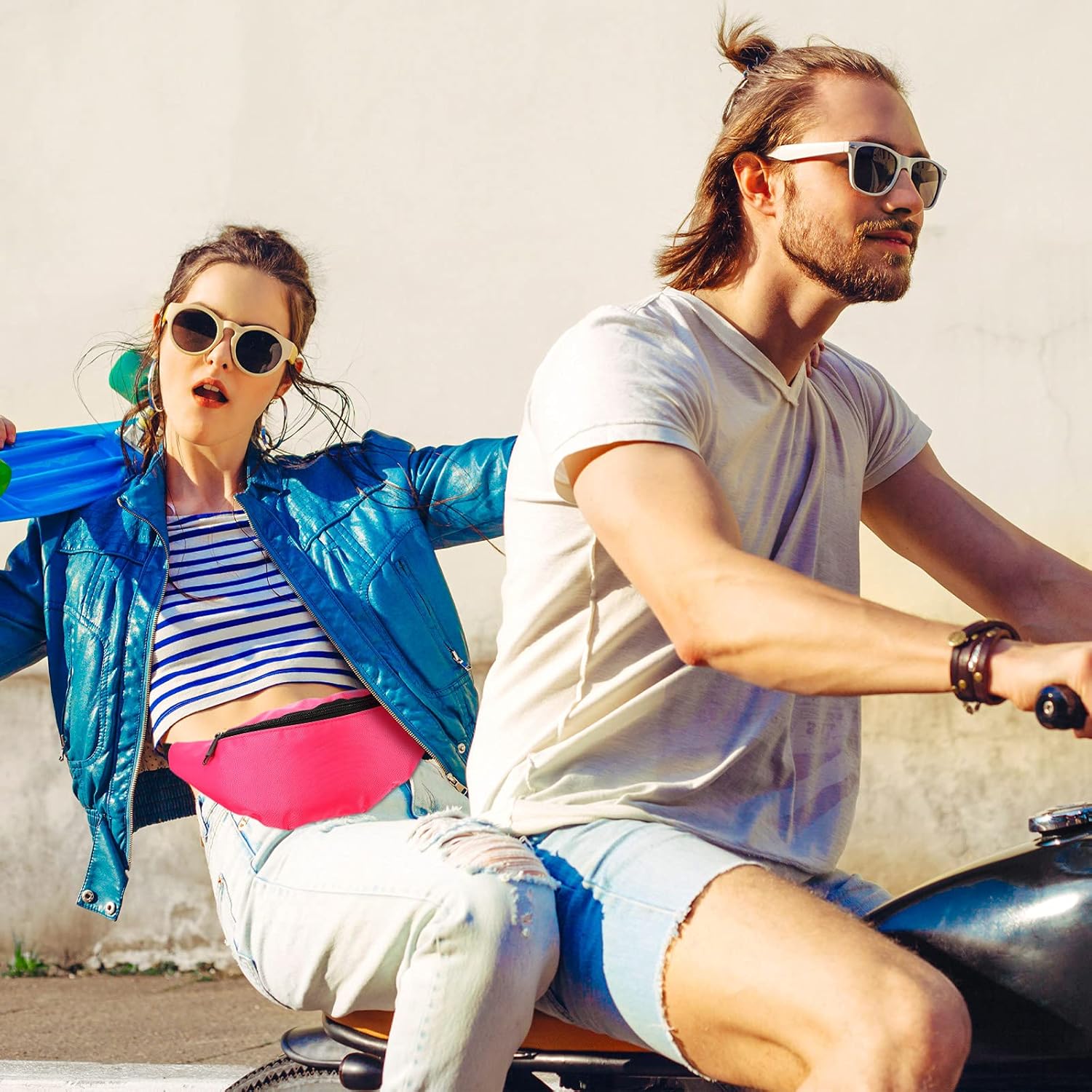 Saintrygo 9 Pieces Neon Fanny Packs 80s Party Colorful Waist Bags Oxford Cloth Fanny Packs Zippered Belt Bags with Adjustable Belt for Theme Parties Hiking Running Cycling - Image 7