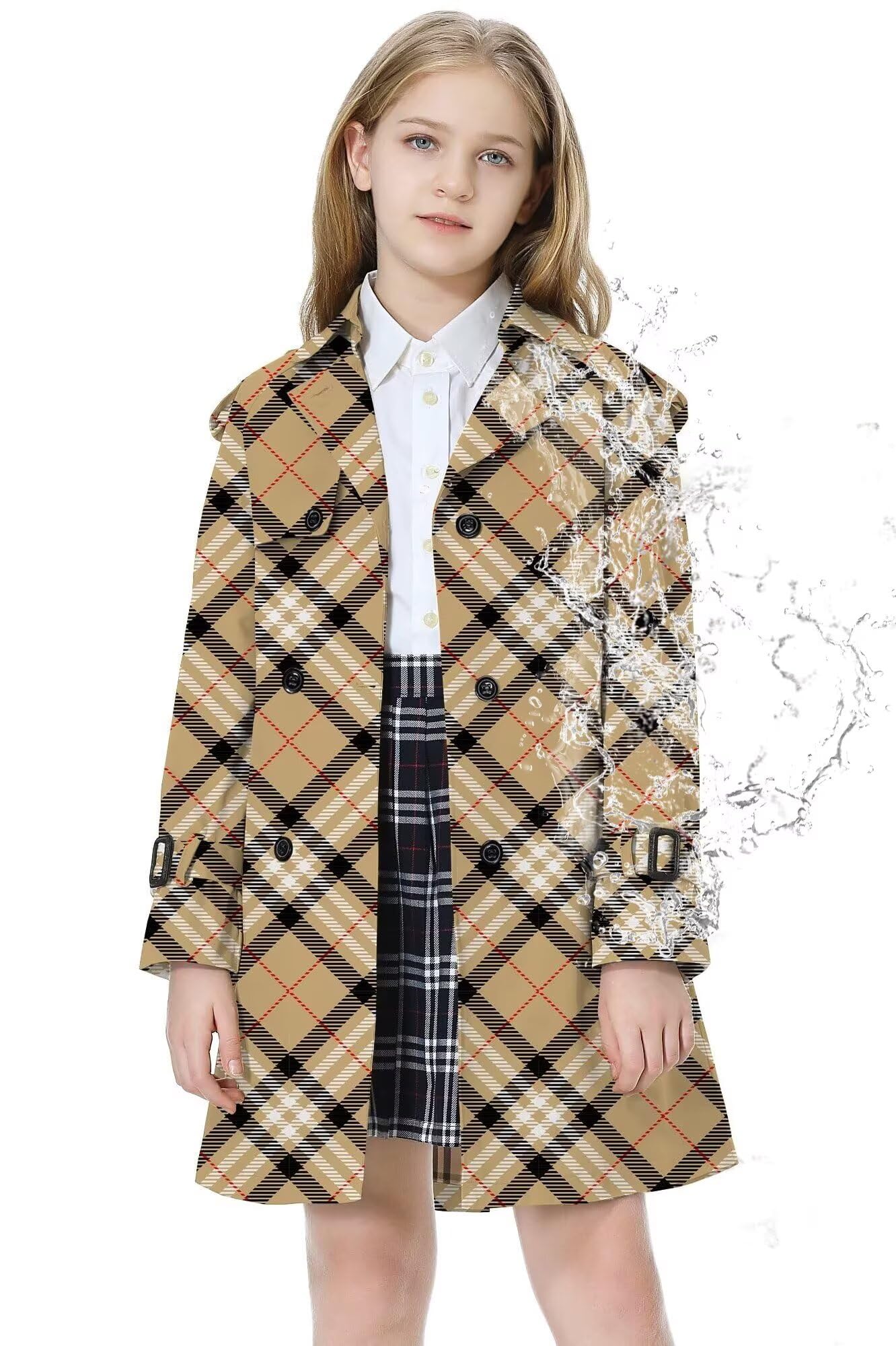 Betusline Girls Trench Coat Double Breasted Outerwear Raincoat