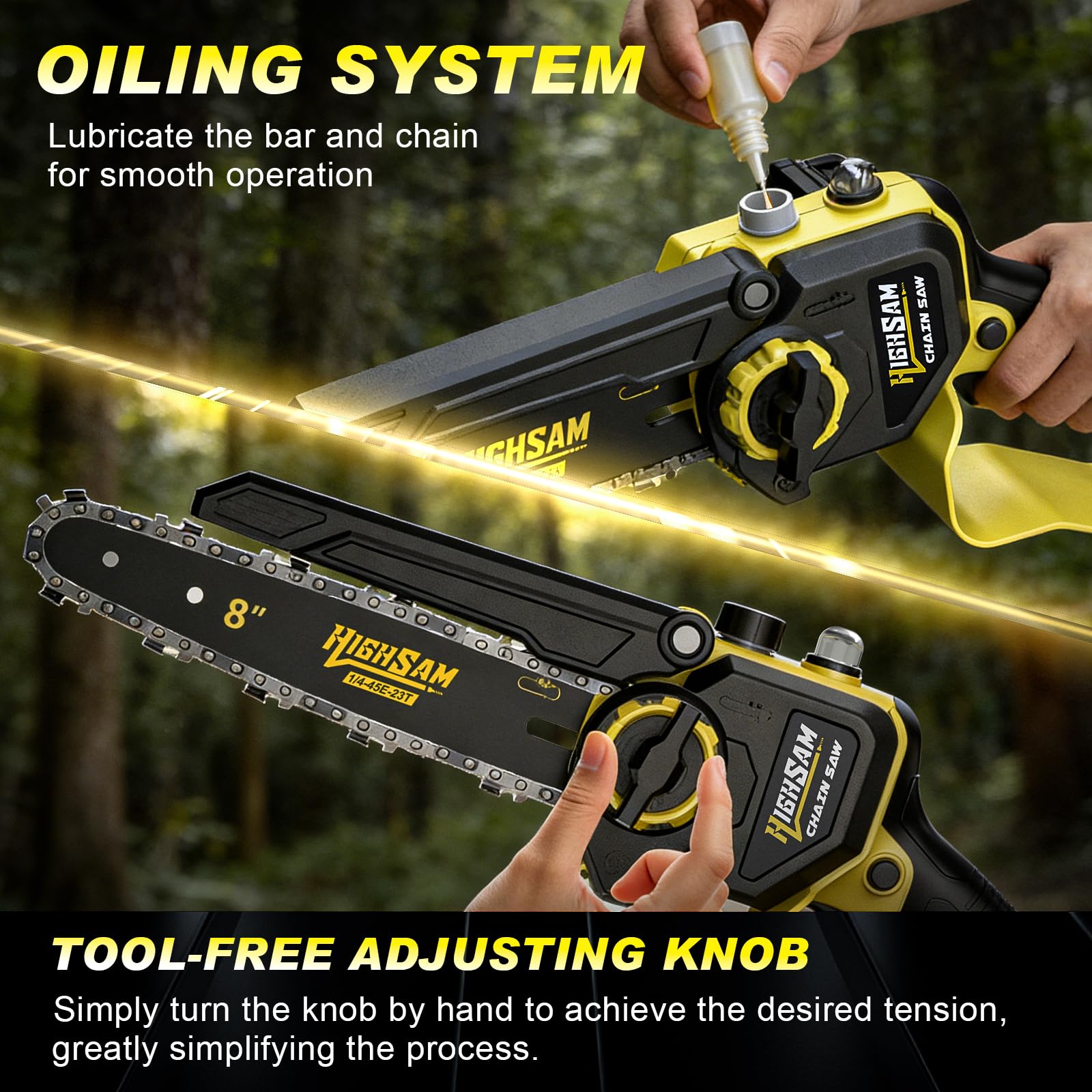 Sierra de Cadena Mini 8 Pulgadas Inalámbrica 4 en 1 Motor Sin Escobillas Vástago Telescópico 4,2m 2×4,0Ah Baterías