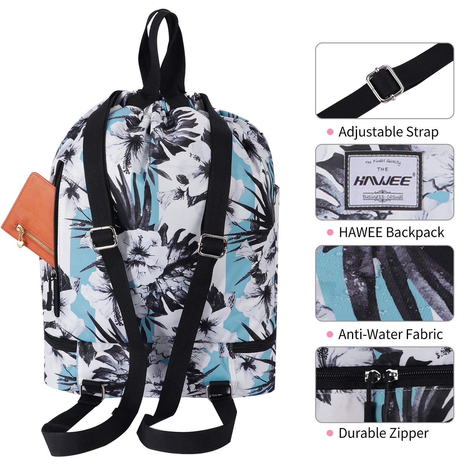 Impermeable Casual Mochila con Cordón Grande Deporte Bolso de Gimnasia Mochila de Cuerda Unisex para Mujer Hombre Vida Cotidiana Aire Libre Yoga Escuela Nadar Playa - 3