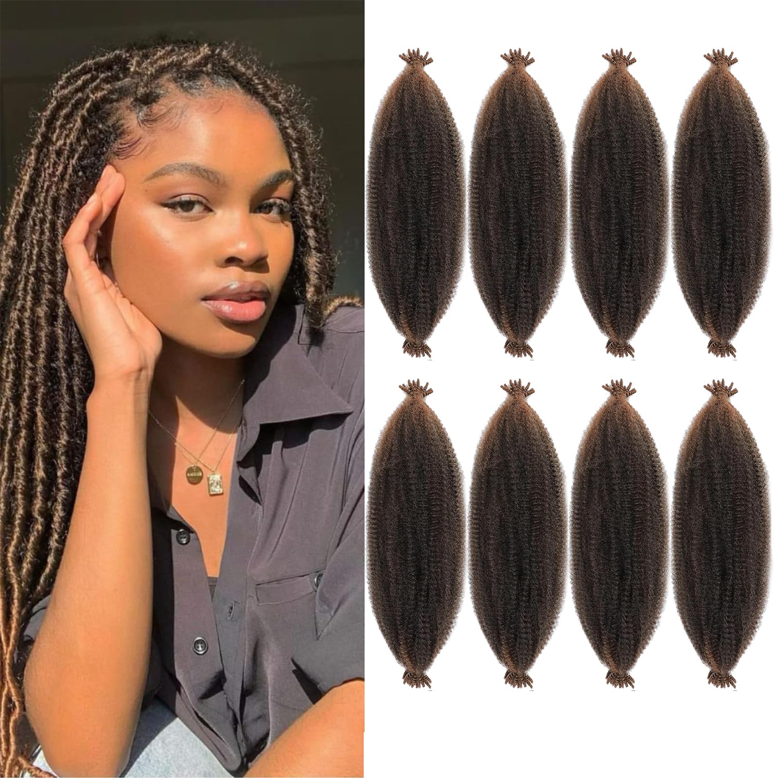 Springy Afro Twist Hair 8packs 24inch Pre-Separated Marley Twist Braiding Hair Sof Synthetic Curly Braiding Extensions(T30)