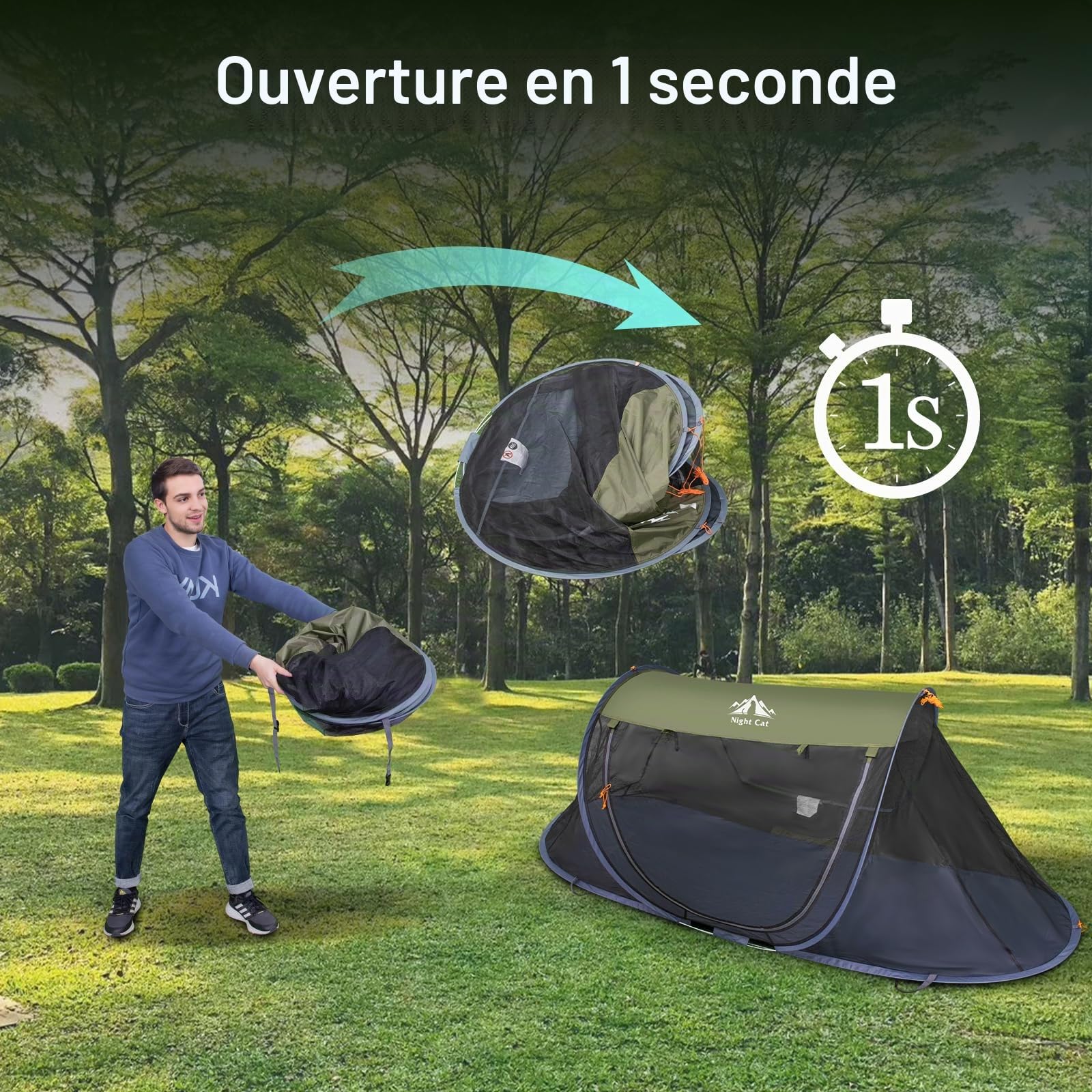 Night Cat Tente Pop-up Anti-moustiques Tente de Camping pour 1 Personne Installation Facile pour Un Festival Pique-Nique dans Le Parc Jardin (Noir)