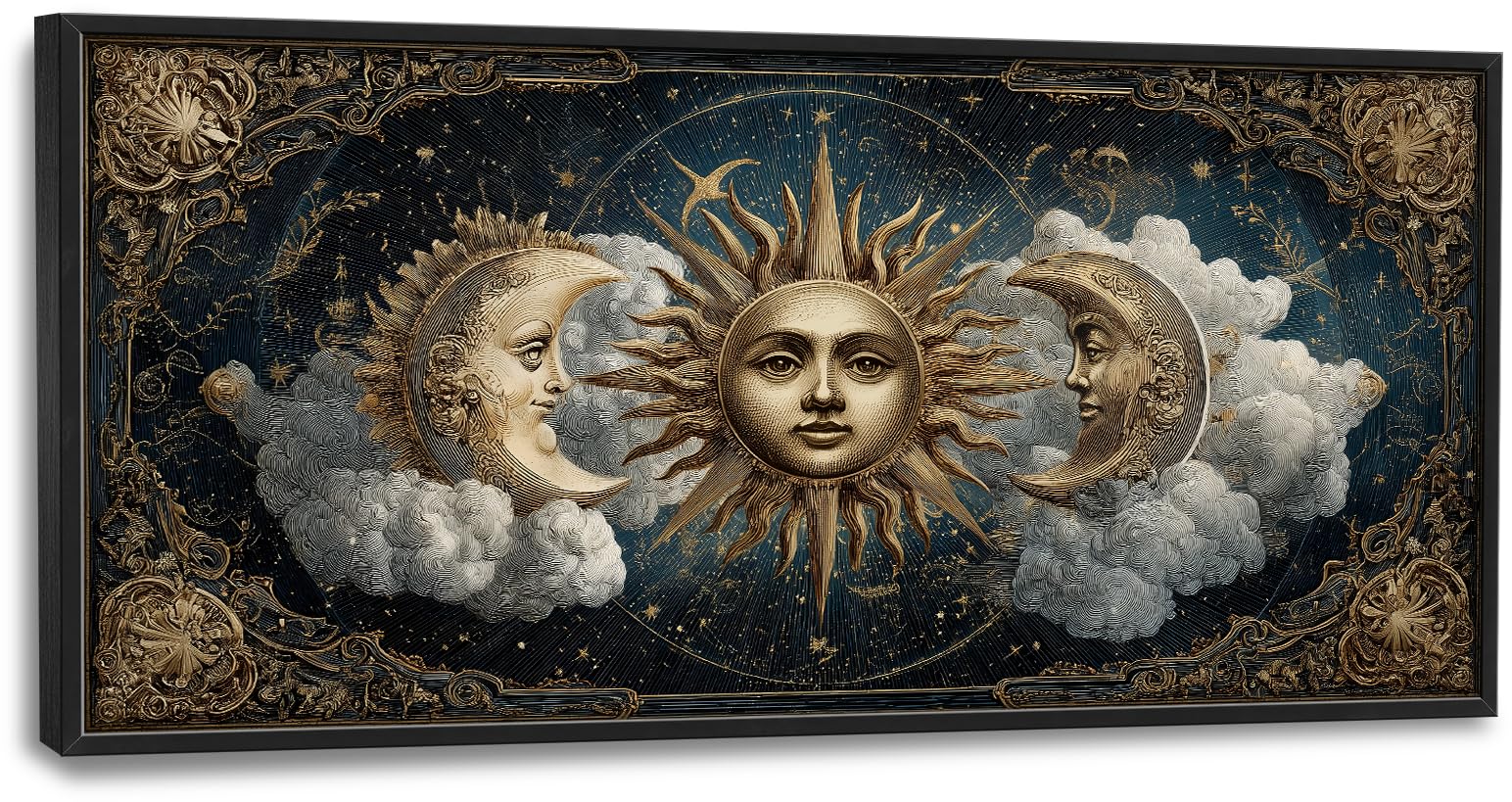 Large Wall Art For Living Room Sun And Moon Celestial Canvas Wall Decor Tarot Pictures Astrology Paintings Mystic Prints Big Vintage Aesthetic Artwork Framed Decorations For Bedroom Office Bathroom Gifts 60" x 30"