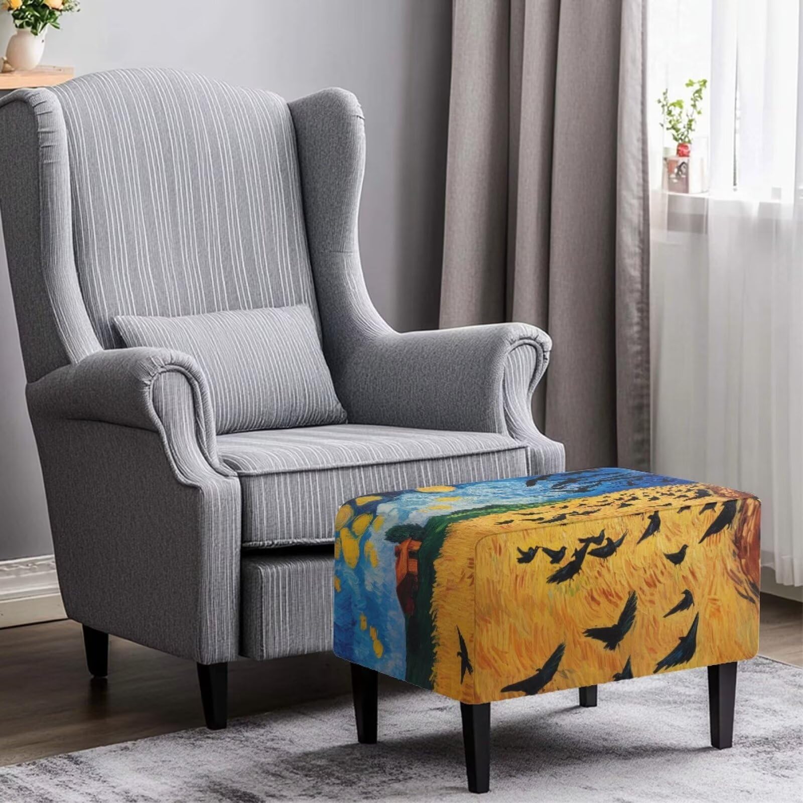 Bivxisrvo Yellow Field Ottoman Covers Rectangle Stretch Footstools Covers Soft Comfy Foot Stool Slipcover Removable Washable Chair Protector for Home, Restaurant, Banquet