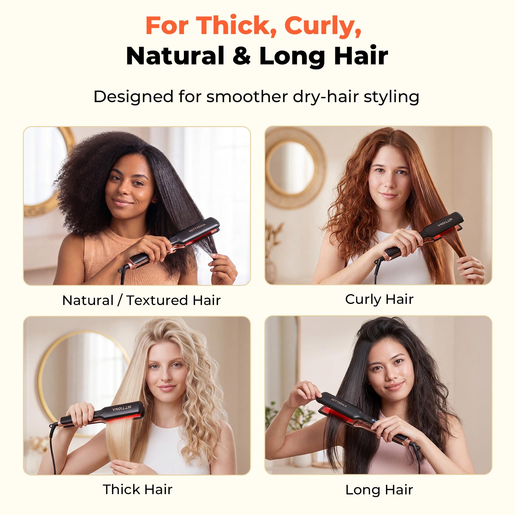HITTIONA 1.75-Inch Ceramic Hair Straightener with Infrared Ionic Sonic Vibration
