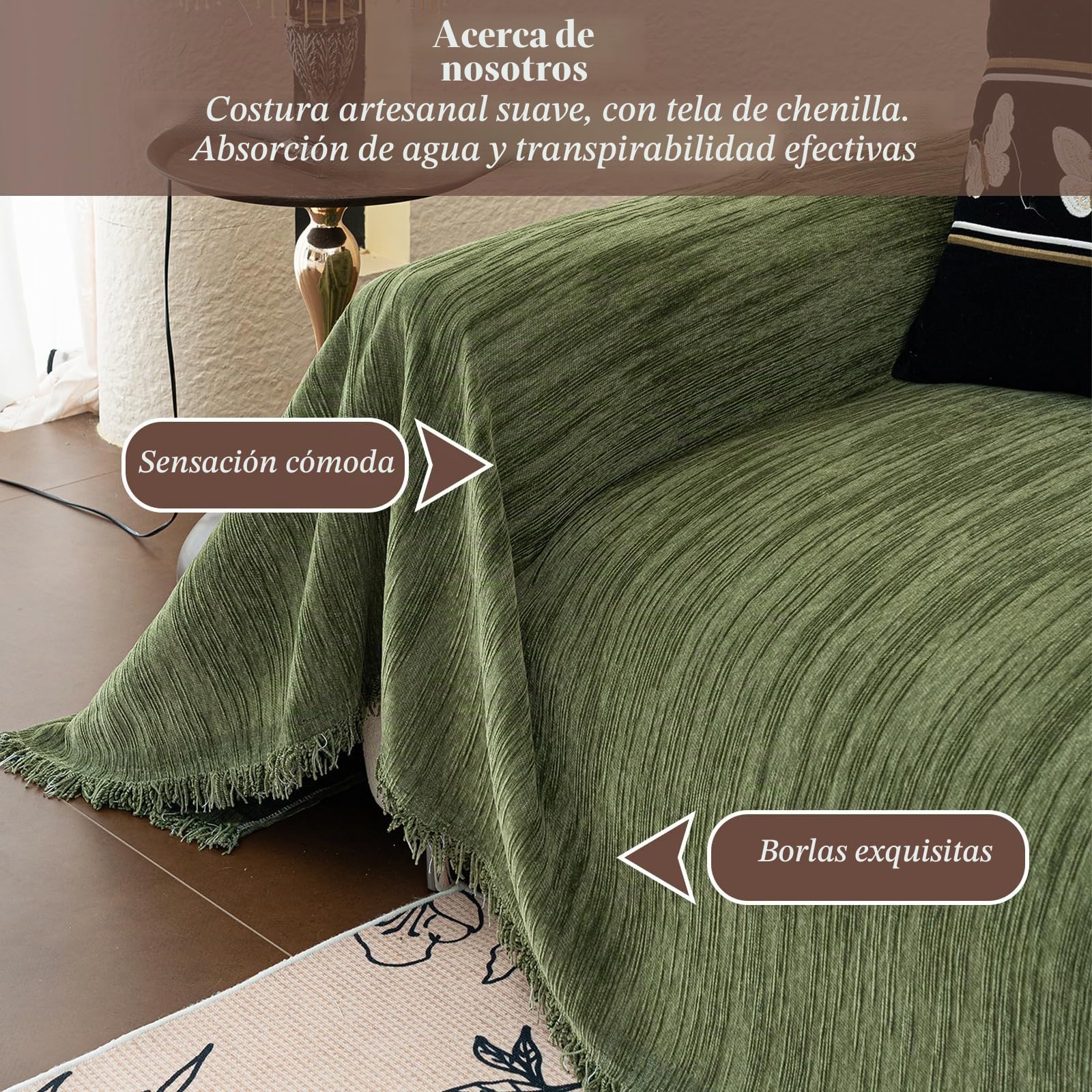 Jarapas para Sofas, 1/2/3/4 Plazas, Plaid Sofa Multifuncional, Protector Sofa Gatos Arañazo, Universal Fundas Sofá Antimanchas, Manta Suave y Cómoda 180 * 360cm-Verde