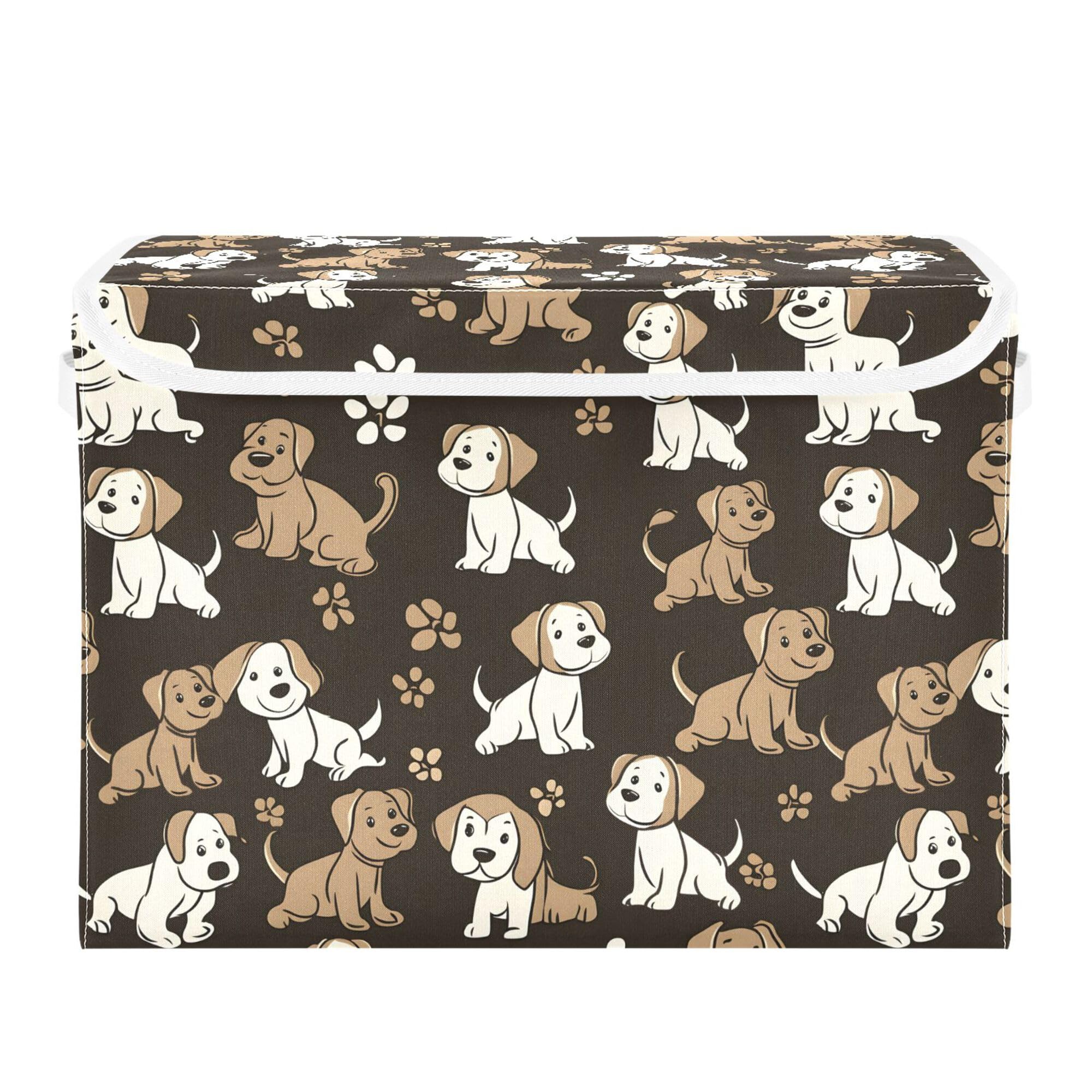 ALAZA Storage Boxes with Lids, Collapsible Fabric Storage Cubes with Handle Chic Dogs Brown Cartoon Closet Organizers Basket Shelves Bins Cabinet for Home Bedroom Office
