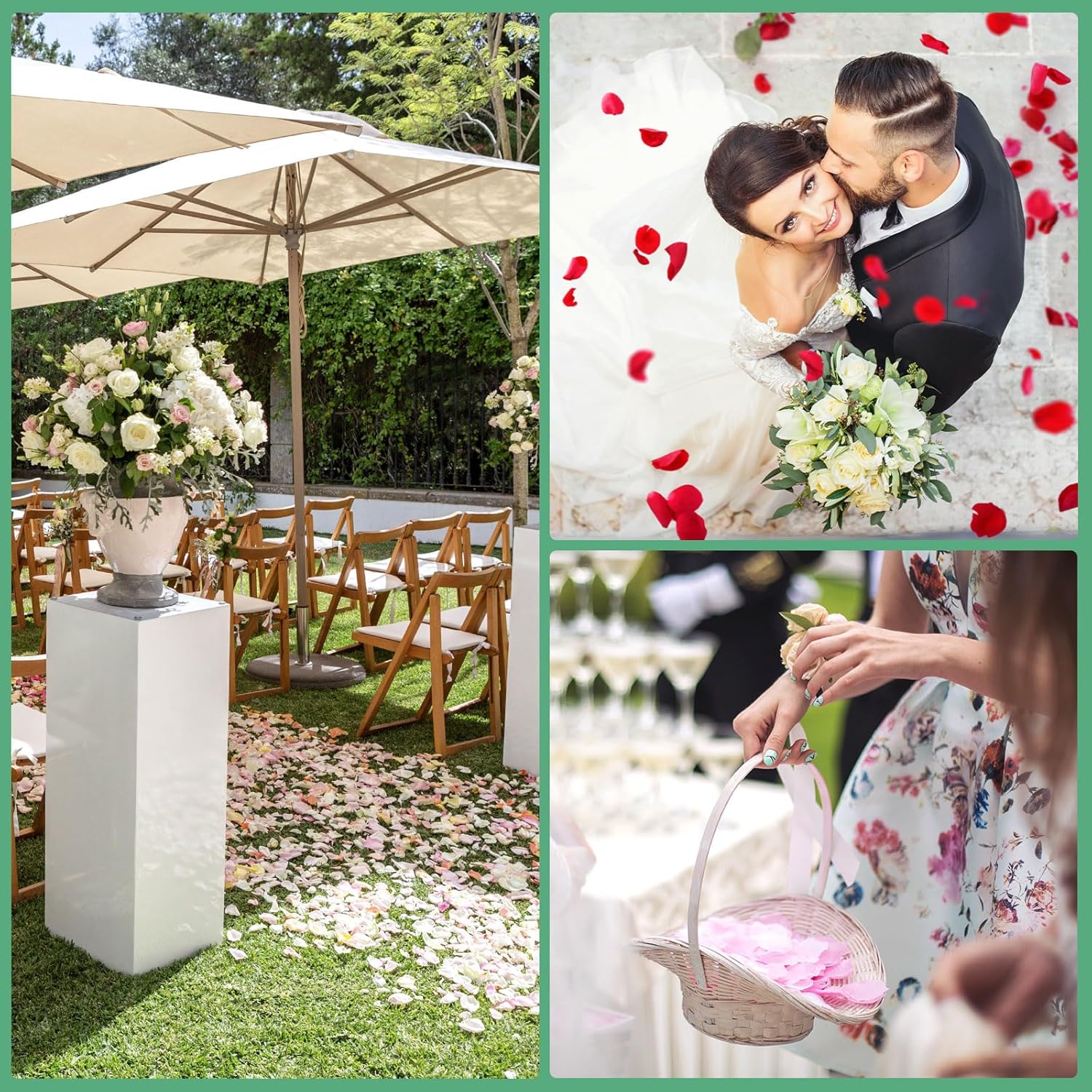 M METERXITY 600-Pack Silk Artificial Flower Rose Petals, 1.38x1.38 Inch Silk Rose Petals Wedding Faux Flowers for Wedding/Party/Aisle Runner/Bridal Shower/Table Decor [Dark Green]