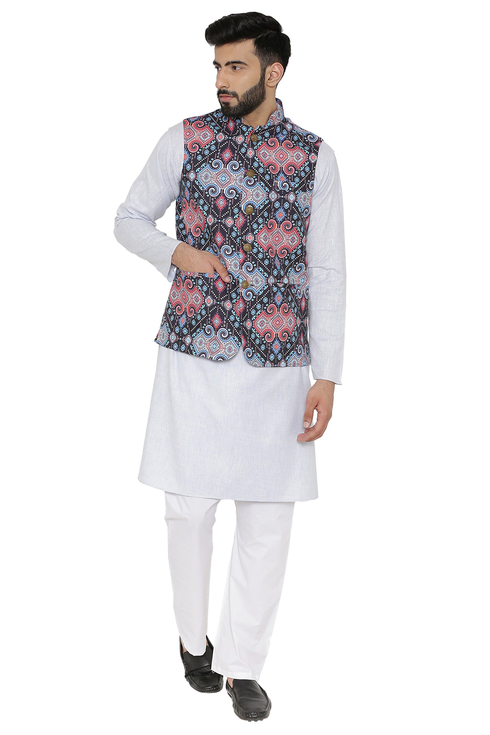 WINTAGE Men's Rayon Grandad Printed Nehru Jacket Waistcoat 4