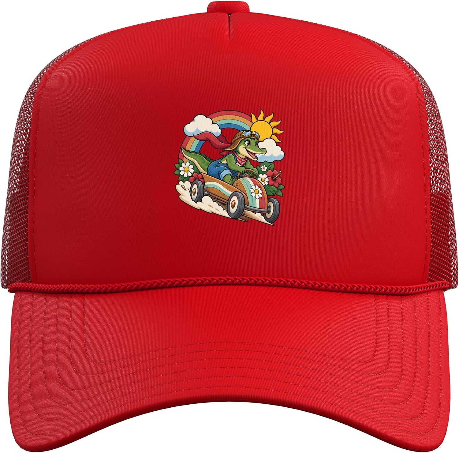Alligator Races Downhill in Soapbox Cart Trucker Hat with Adjustable Mesh Back image 2