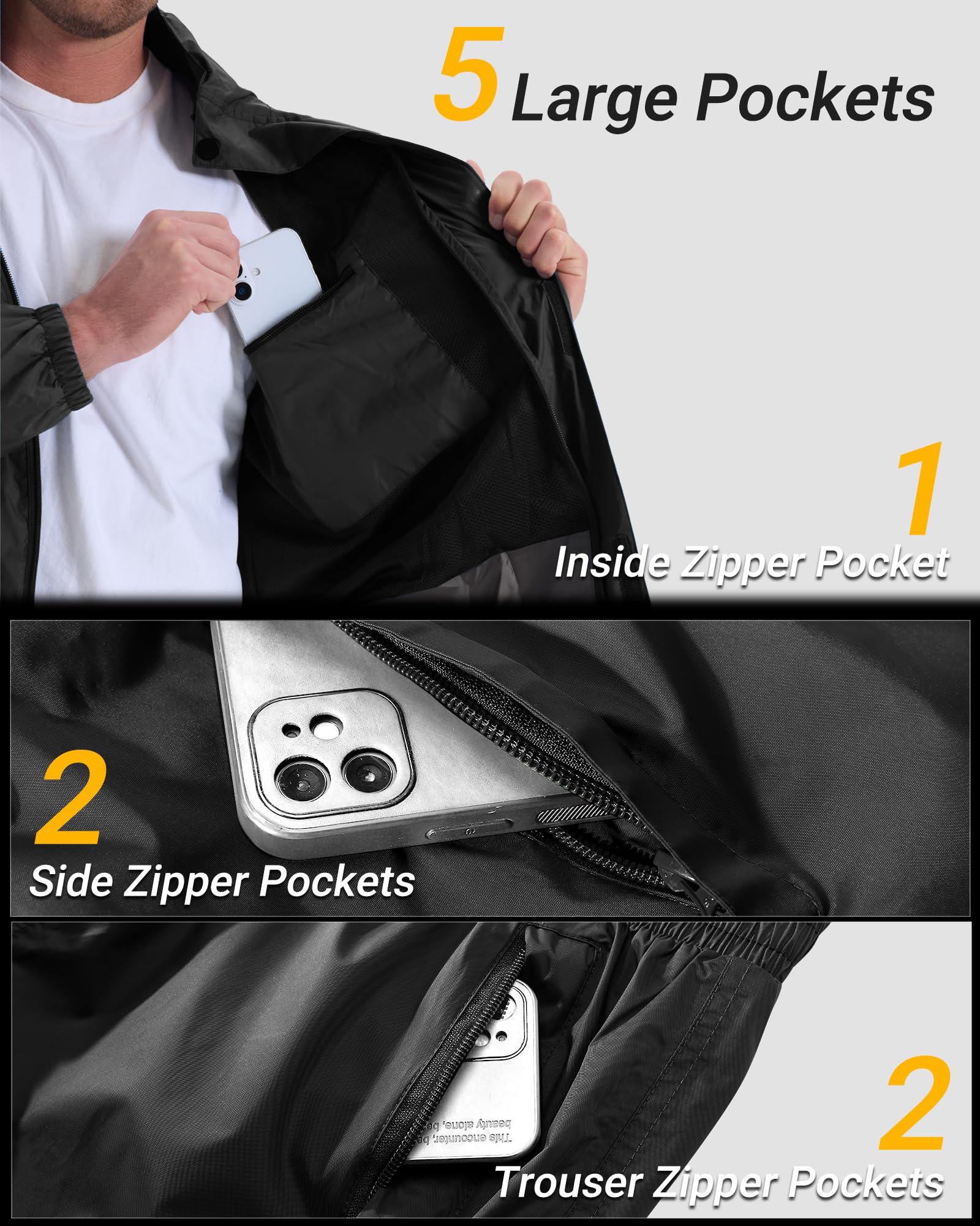 Traje impermeable reflectante para hombre, impermeable al aire libre, chaqueta de lluvia a prueba de viento+pantalones de lluvia transpirable para pesca, senderismo, camping