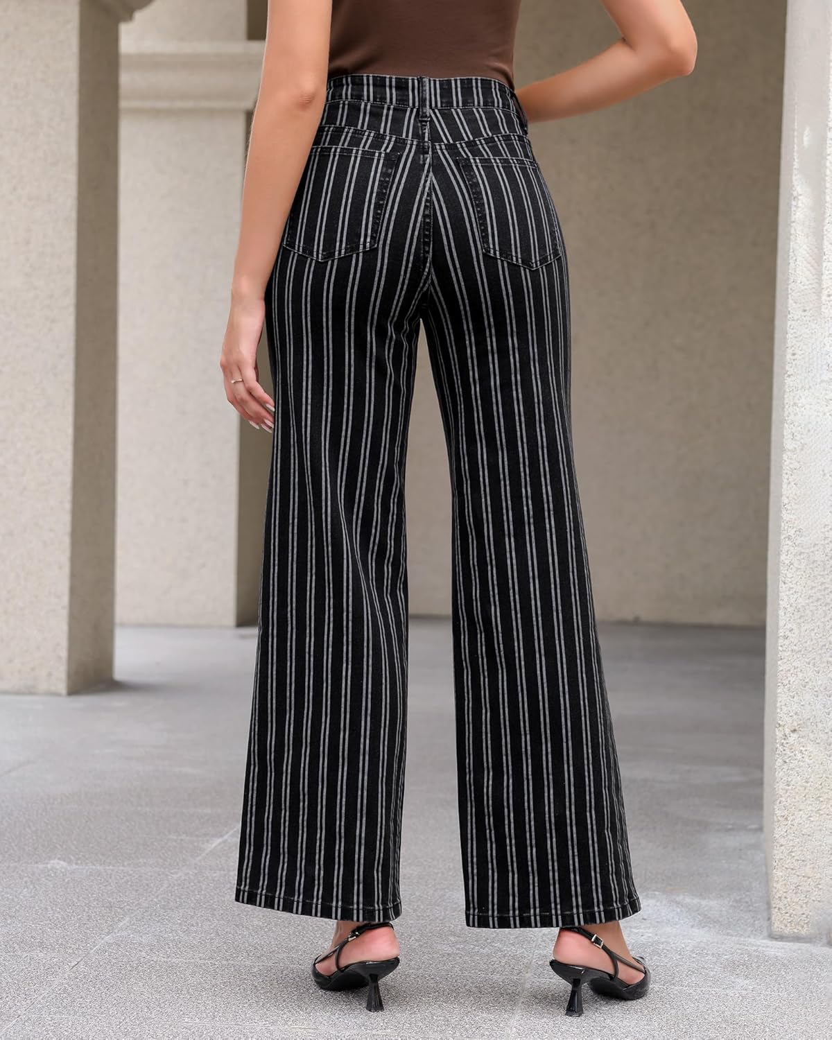 GRAPENT Striped Jeans for Women Trendy High Waisted Wide Leg Dressy Casual Slight Stretch Denim Pants Trouser Jeans - Image 3